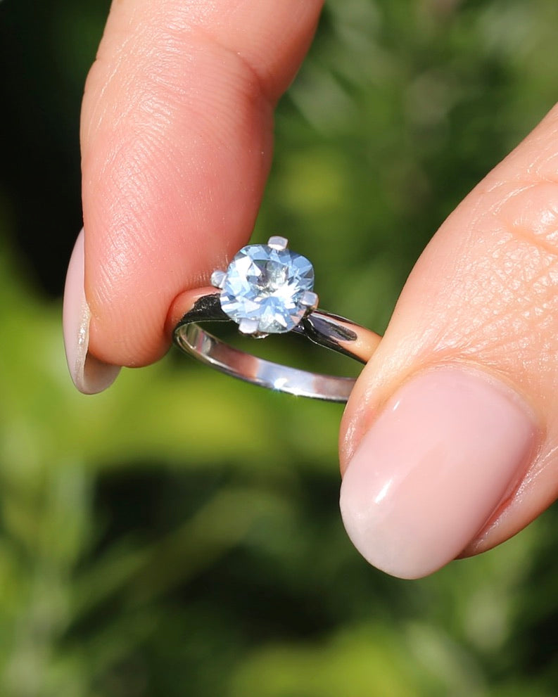 1ct Natural Aquamarine Cushion Cut Ring, Silver, size M1/2 or 6.5, 2.63g