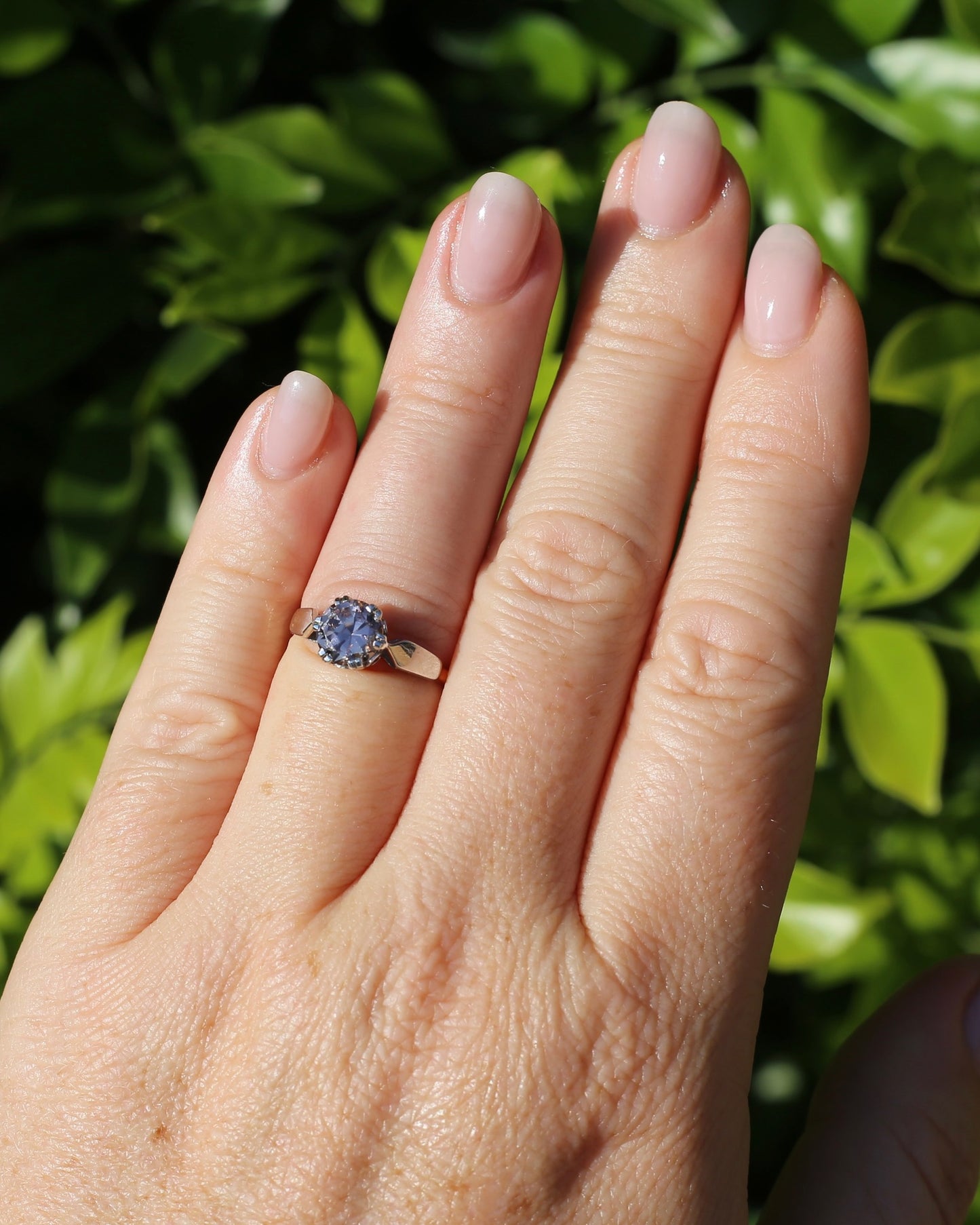 Vintage 1.86ct Pale Pink natural Zircon, 1967 London Made Double Claw Set, 9ct Yellow and White Gold, size M1/2 or 6.5, 2.8g