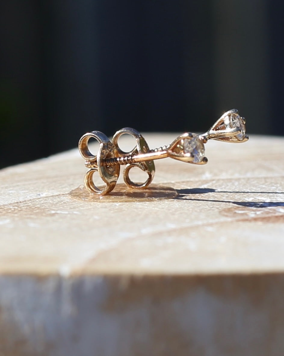 0.24ct TDW Diamond Studs, 9ct Yellow Gold Screw Post Studs, 4 Claw Gold, 9ct Yellow Gold