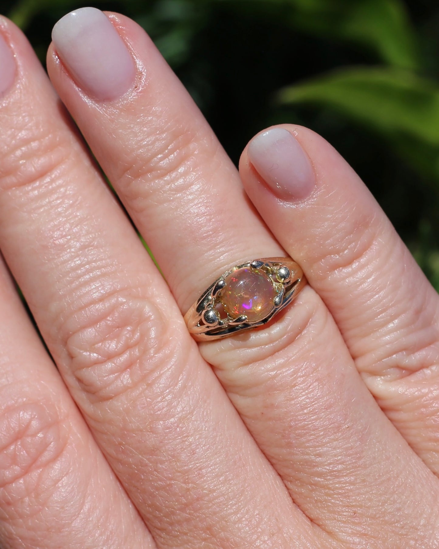 Mexican Opal Cabochon Ring, 14ct Yellow Gold, size 6 or L1/2