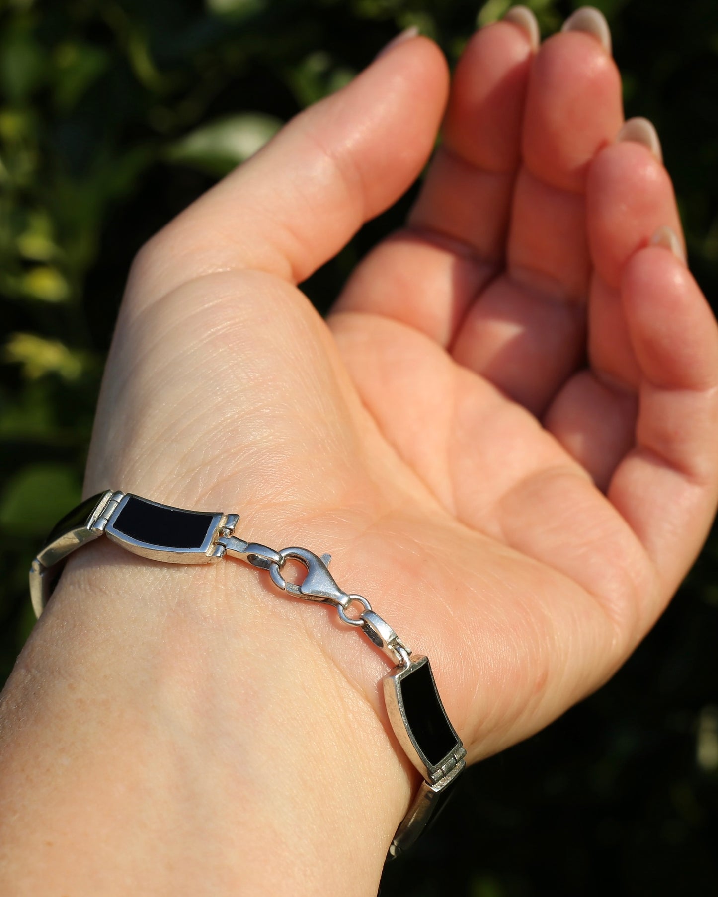 Black Panel Wavey Silver Bracelet, Sterling Silver, 18.3g, 19cm
