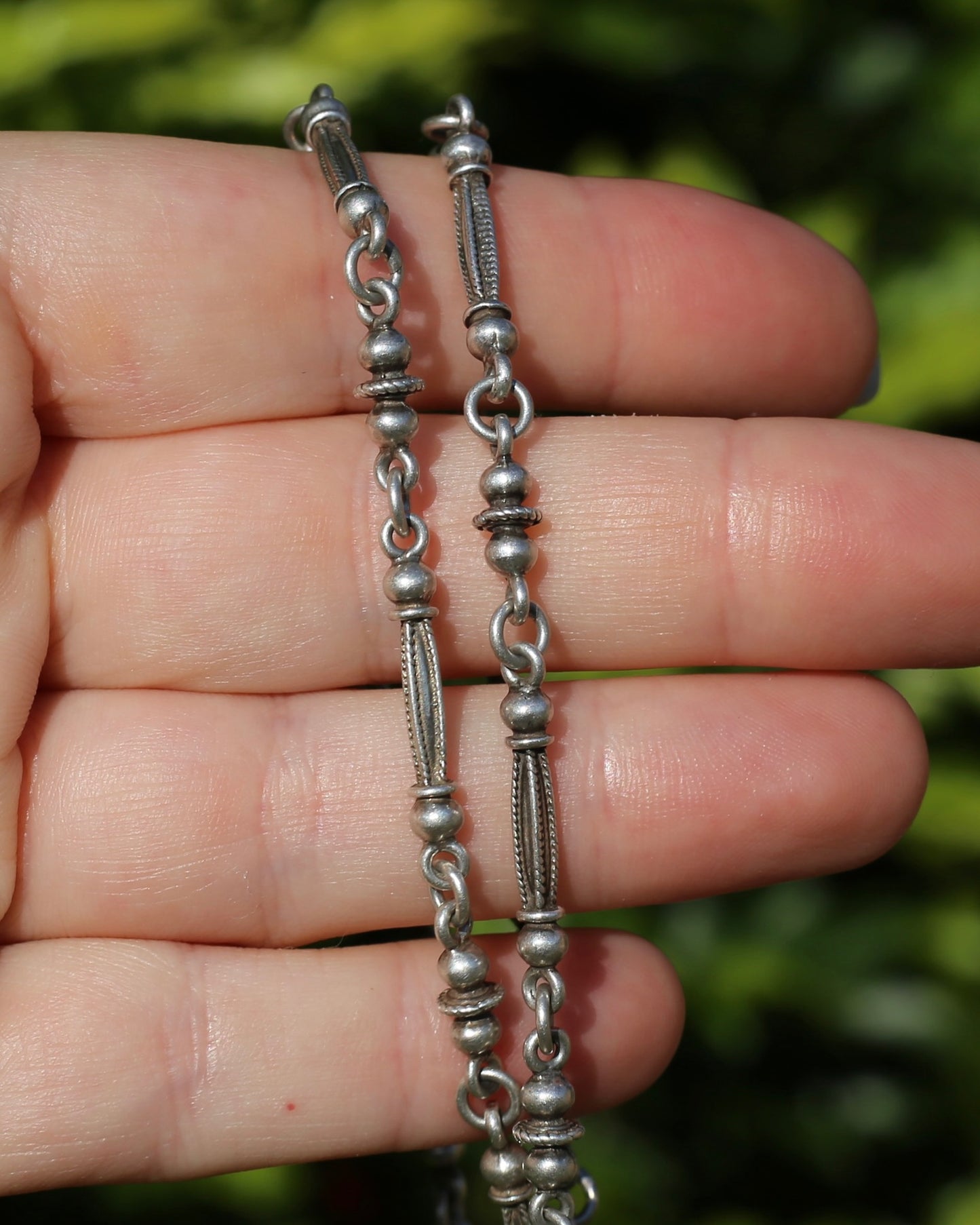 Vintage Silver Fancy Link Chain with Removable Moving T-bar, 48cm or 19 inches, 29.9g
