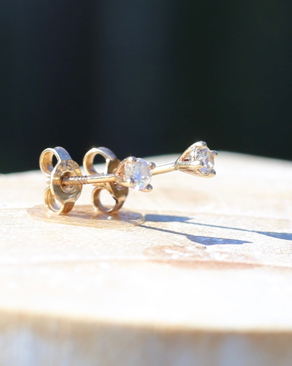 0.24ct TDW Diamond Studs, 9ct Yellow Gold Screw Post Studs, 4 Claw Gold, 9ct Yellow Gold