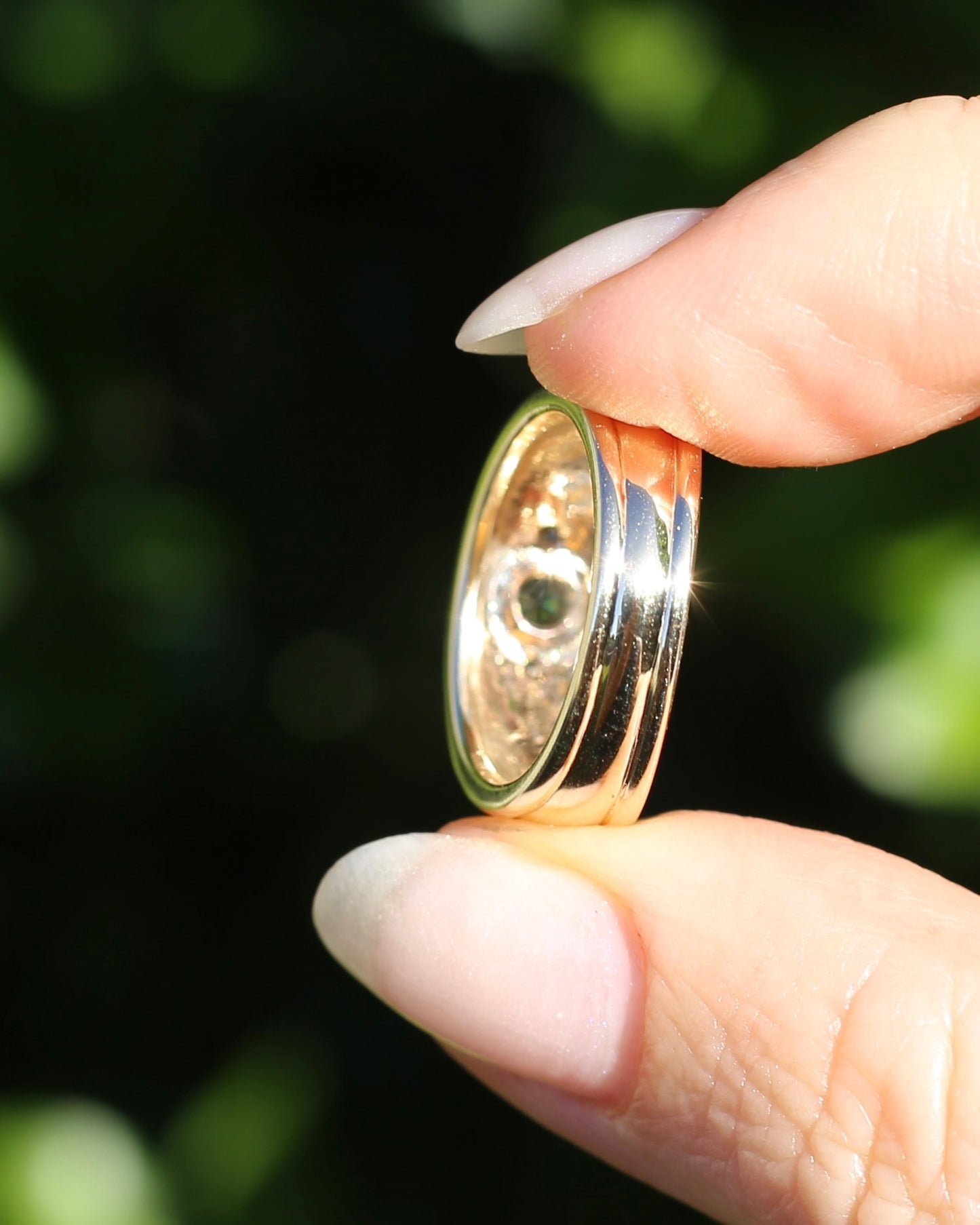 Bezel Set Parti Sapphire and Diamond Trilogy, Chunky Yellow Gold, size O1/2 or 7.5 (will fit smaller due to width)