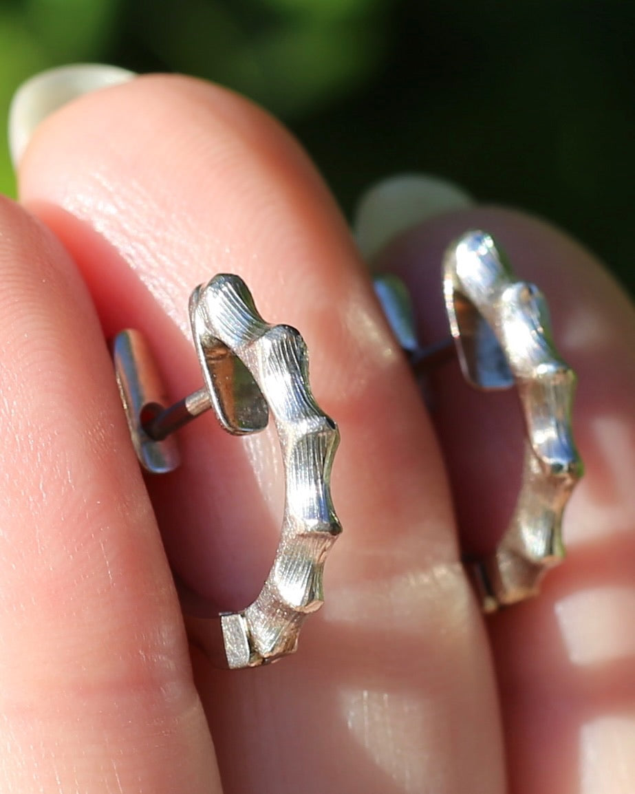 Chunky Handmade 9ct White Gold Bamboo Feel Huggies, 9ct White Gold, 4.18g