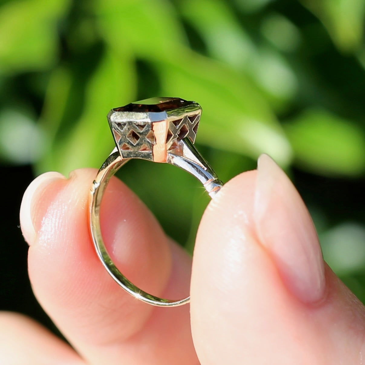 Custom Cut 4.36ct Octagonal Brown Zircon, Bezel Set, 9ct Yellow Gold, size L1/2 or 6