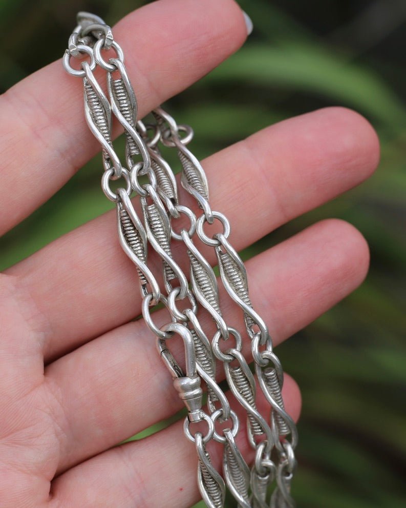 Vintage/ Vintique Fancy Link Single Swivel Albert Clasp Chain, Sterling Silver, 52cm or 20.5 inches, 30.0g