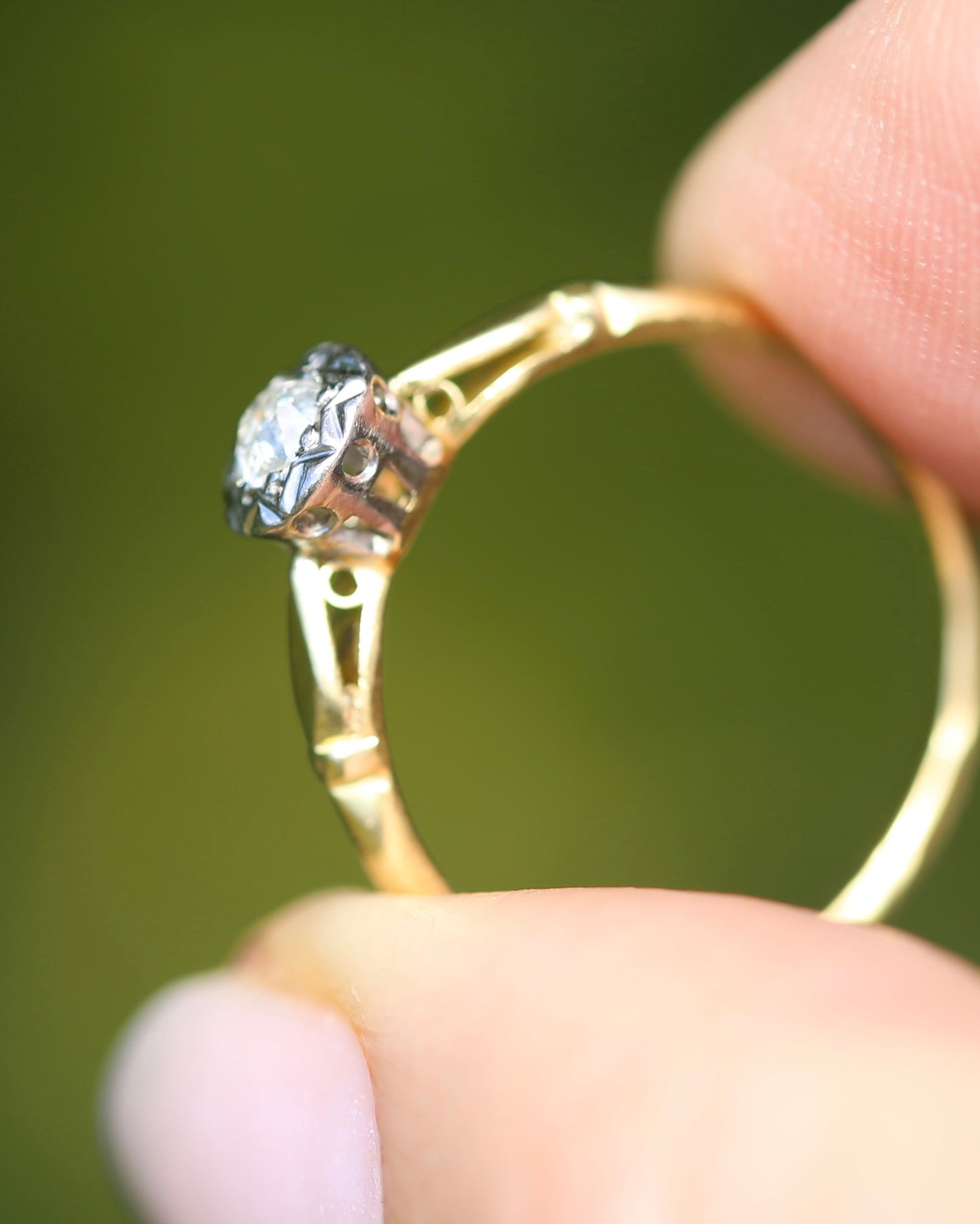 Circa 1930s Old Cut Solitaire, 18ct Yellow Gold and Diamond, size 7 or N1/2