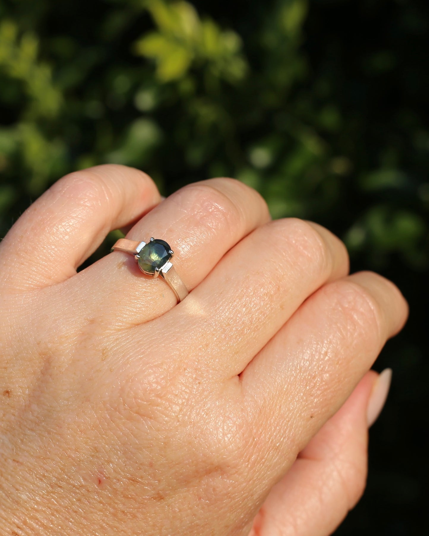 Bi Colour Natural Sapphire, Sterling Silver, size O or 7.25