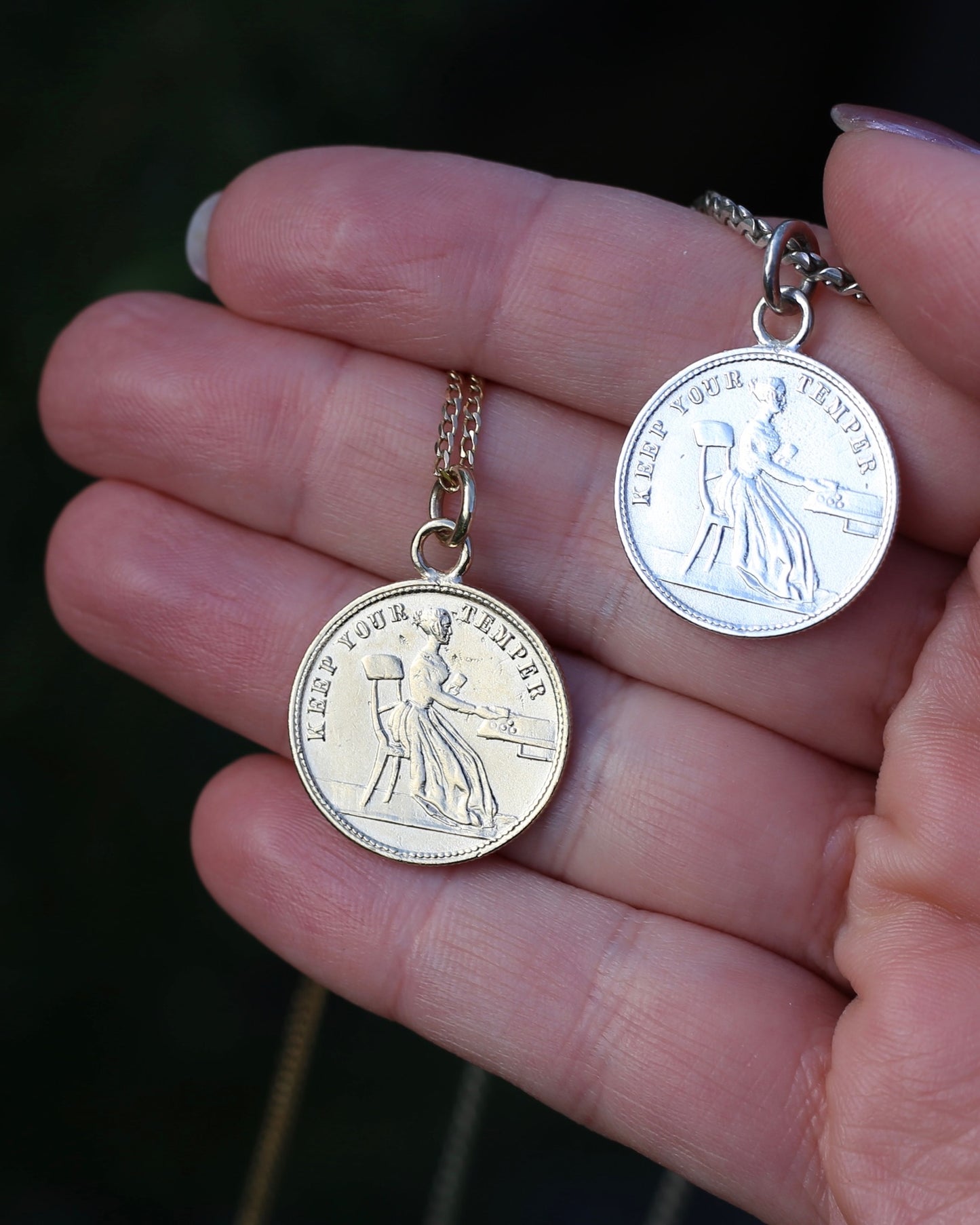 Keep Your Temper Gambling Token Pendant - Queen Victoria Reverse, Silver and 9ct Gold