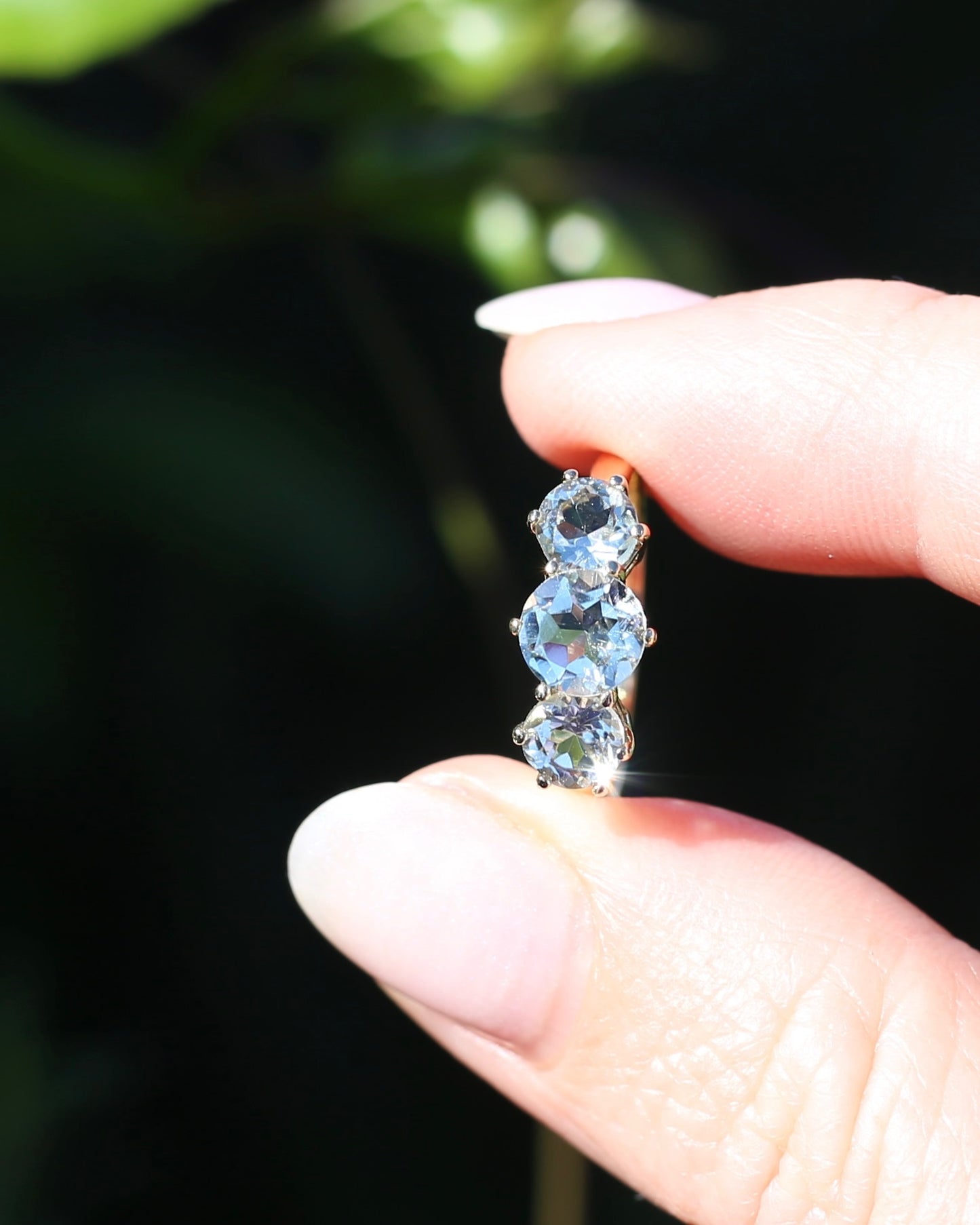Prasiolite or Green Amethyst in Vintage Trilogy, 9ct Yellow Gold, size 7 or N1/2