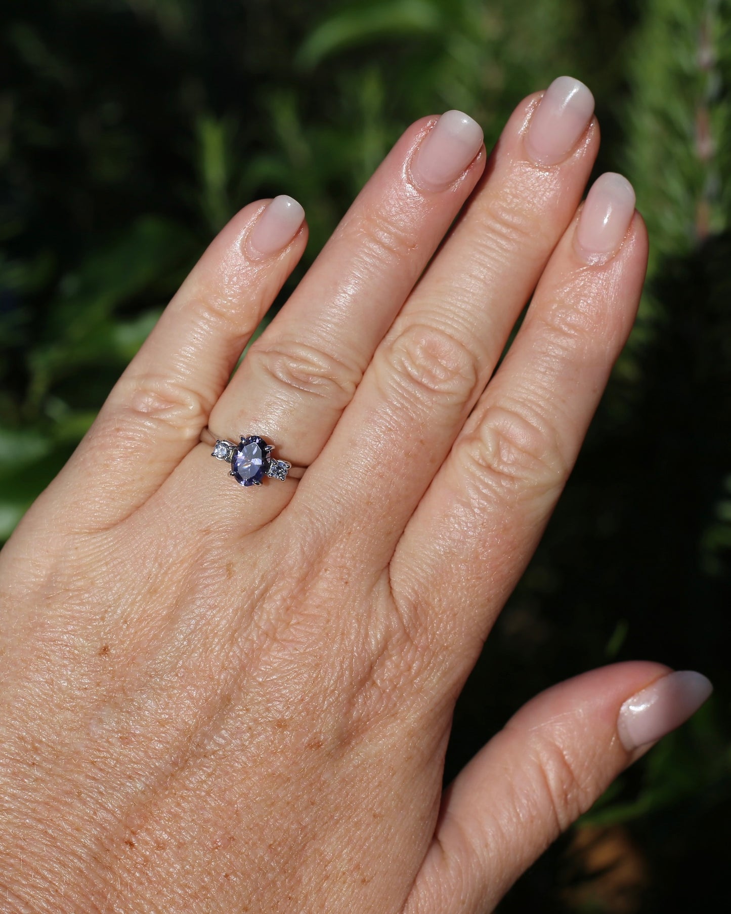1.05ct Hand Cut Australian Iolite and Diamond Trilogy, 9ct White Gold, Size N or 6.75, 3.05g