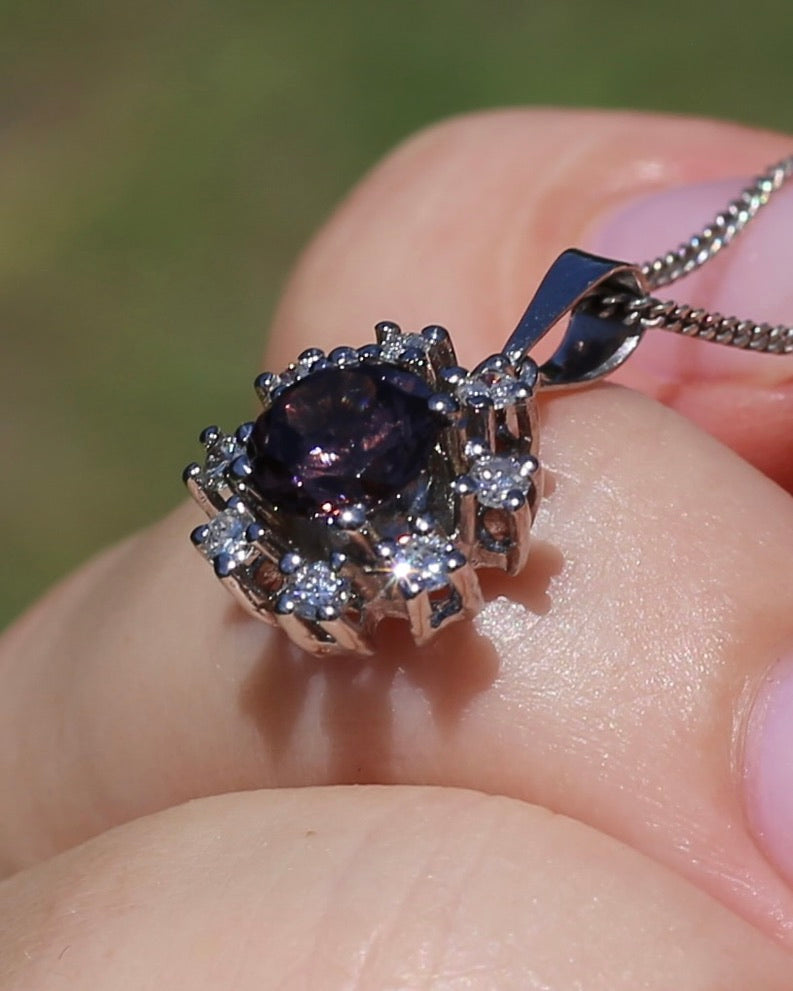 1.53ct Australian Zircon and Diamond Pendant, 14ct White Gold, 1.87g