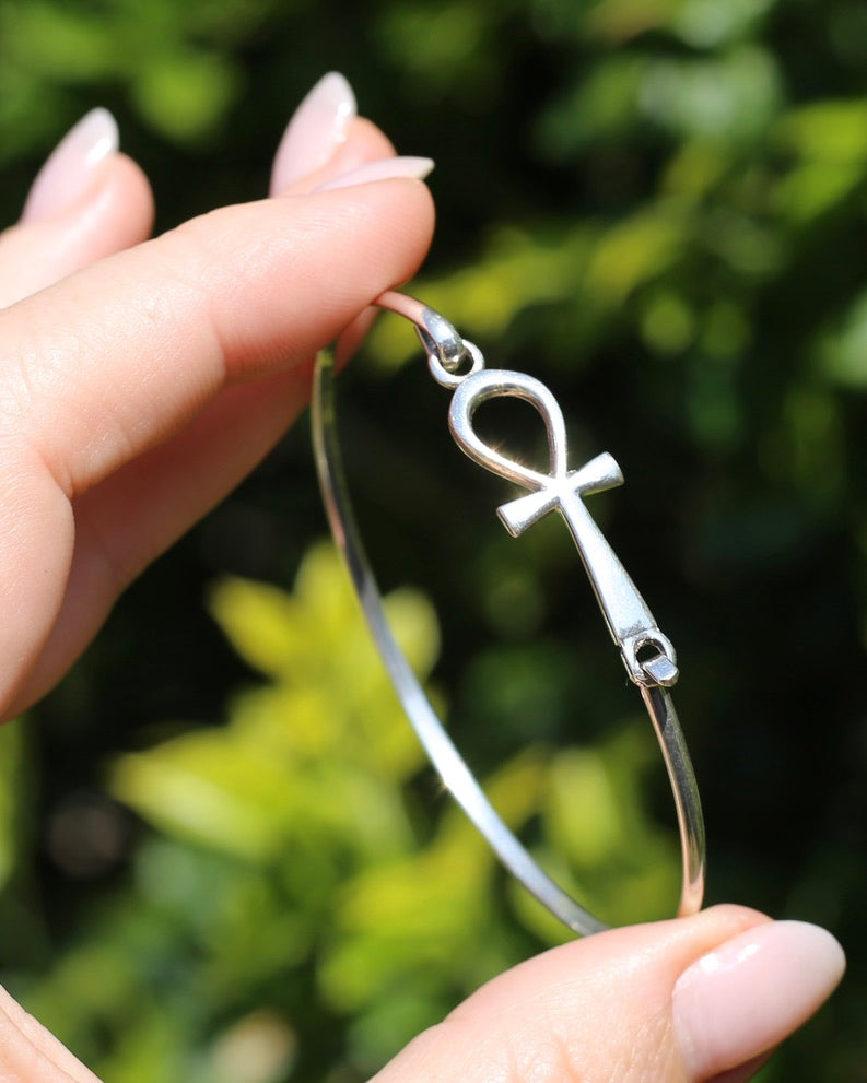 Egyptian Ankh - Key of Life - Silver Bangle, 5.1g