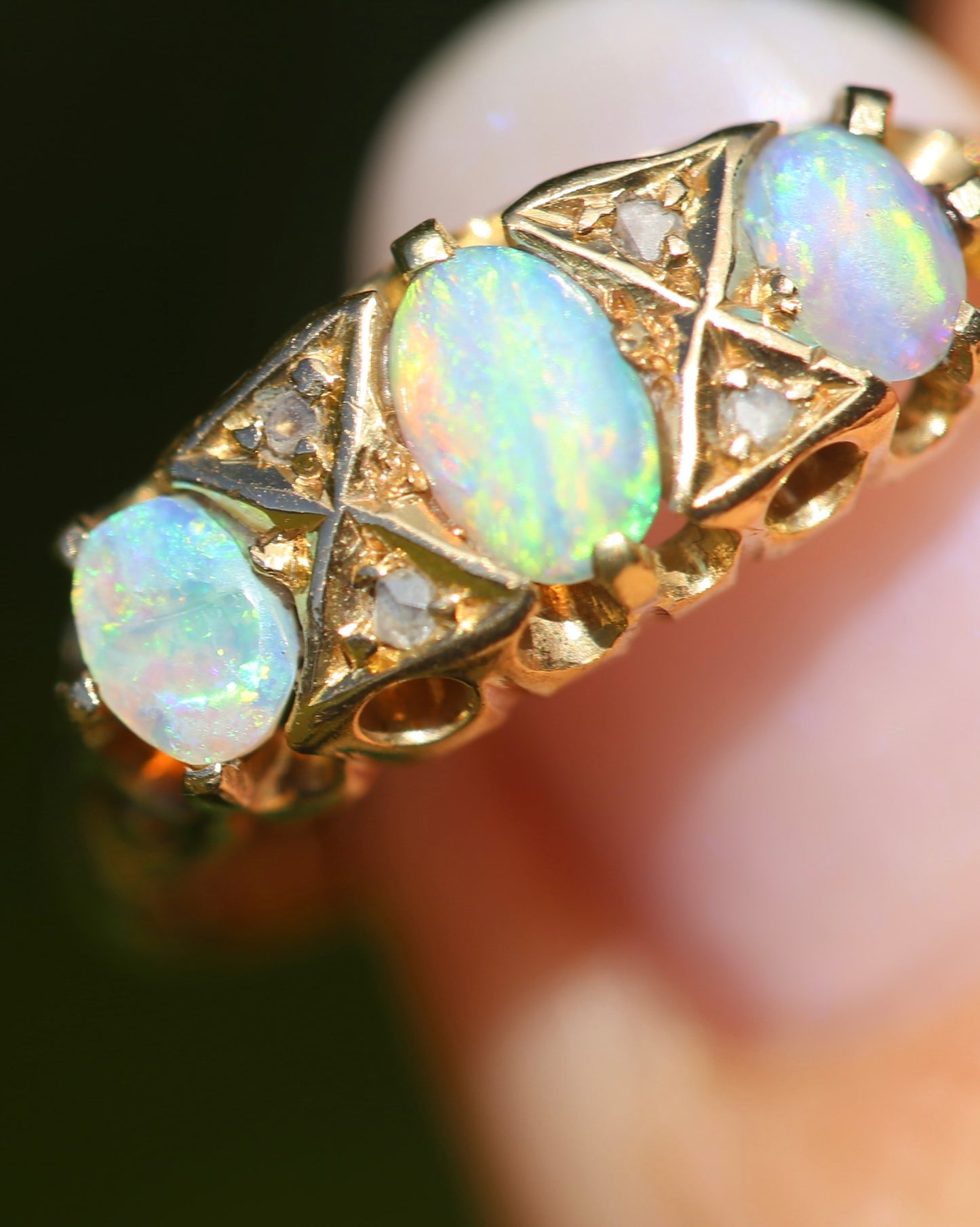 ON HOLD Antique 1907 Opal and Rose Cut Diamond Bridges Ring, 18ct Yellow Gold, size 8 or Q