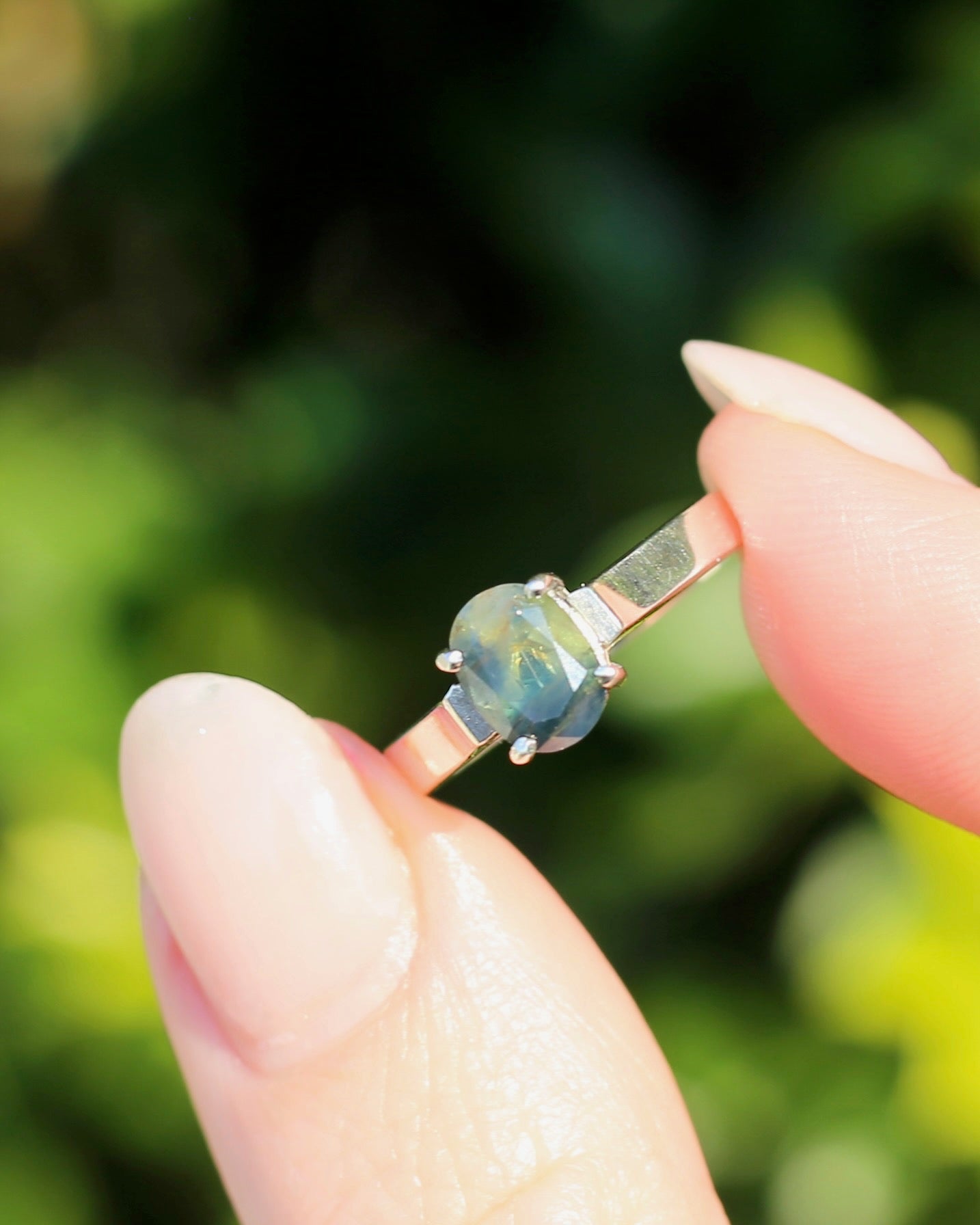 Bi Colour Natural Sapphire, Sterling Silver, size O or 7.25