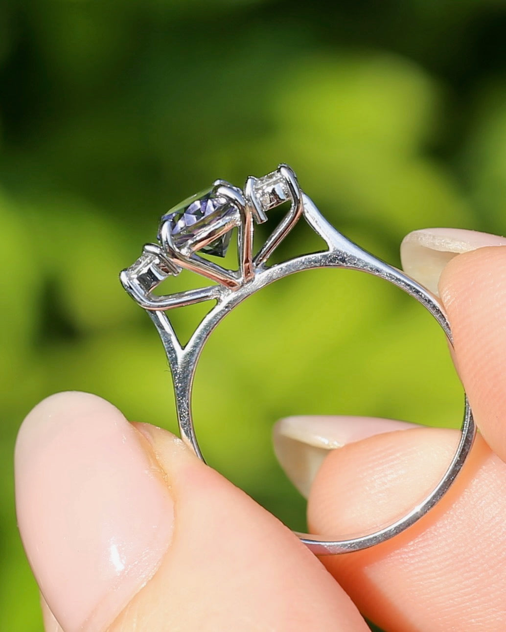 1.05ct Hand Cut Australian Iolite and Diamond Trilogy, 9ct White Gold, Size N or 6.75, 3.05g