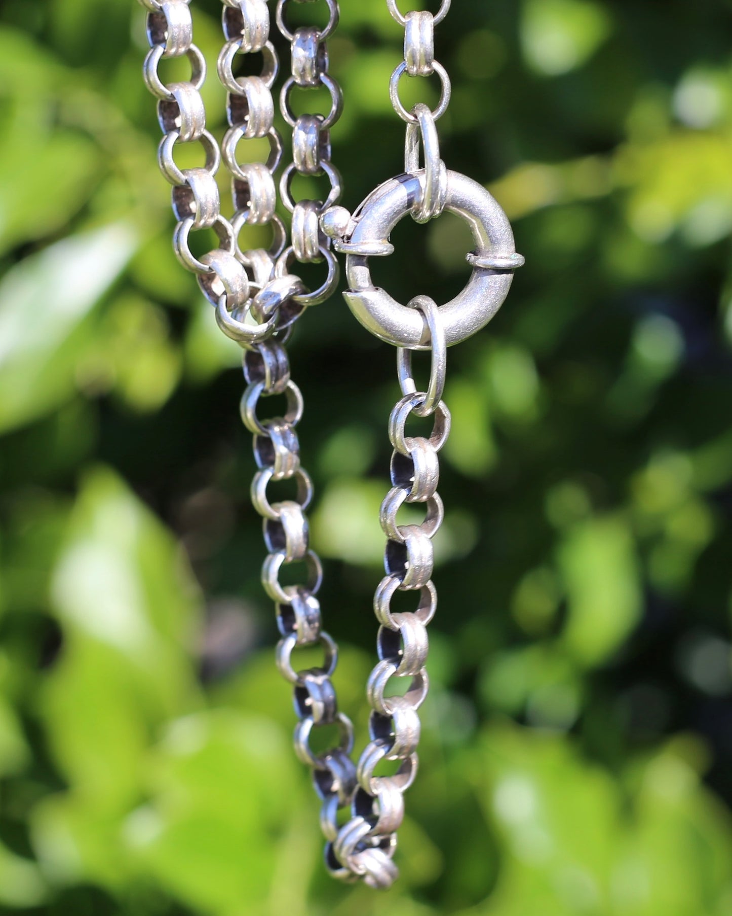 Vintage Fancy Belcher Silver Chain with large Bolt Clasp 45.5g 57cm