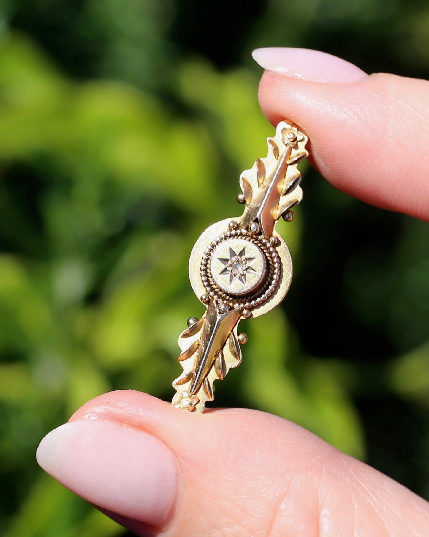 Antique 15ct Gold Brooch with Rose Cut Diamond, 15ct Rosey Gold, Silver Pin, 2.33g