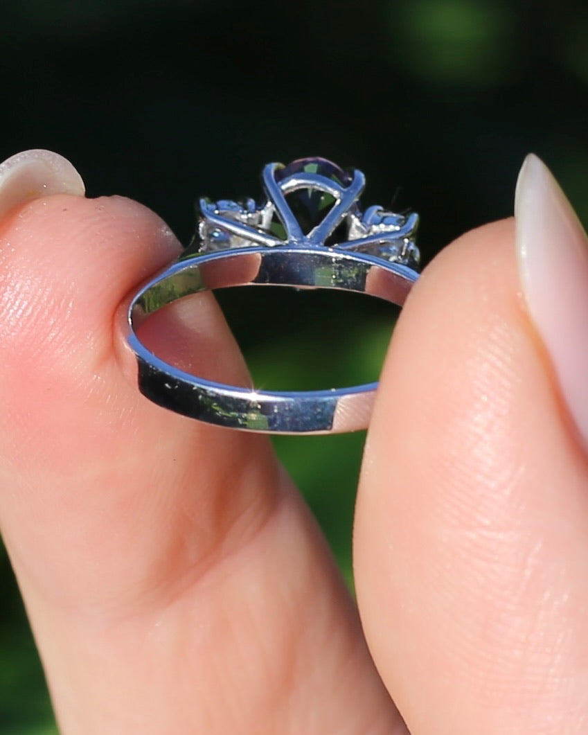 1.05ct Hand Cut Australian Iolite and Diamond Trilogy, 9ct White Gold, Size N or 6.75, 3.05g