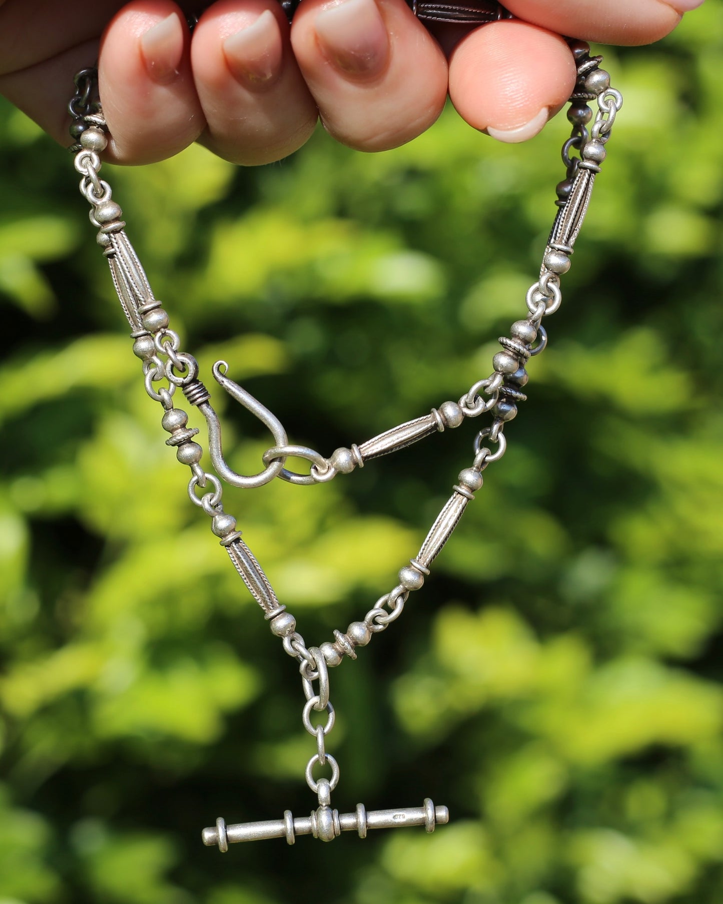 Vintage Silver Fancy Link Chain with Removable Moving T-bar, 48cm or 19 inches, 29.9g