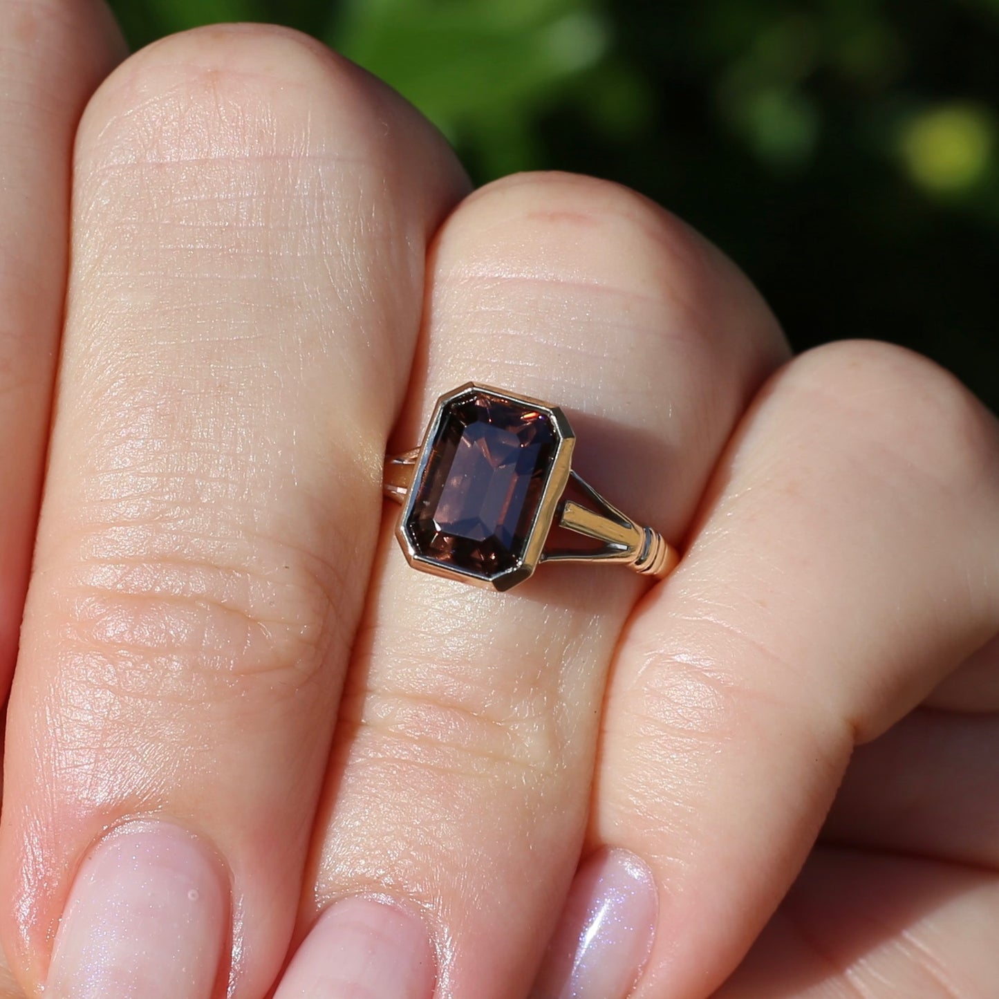 Custom Cut 4.36ct Octagonal Brown Zircon, Bezel Set, 9ct Yellow Gold, size L1/2 or 6