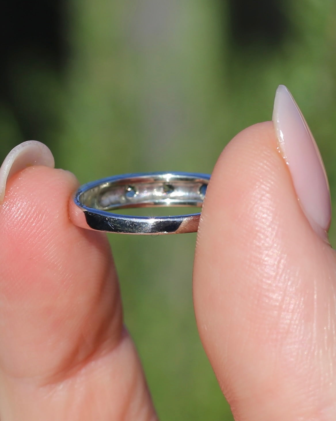 ON HOLD Australian Parti Sapphire Trilogy, 9ct White Gold Band, size N1/2 or just under 7, 2.67g