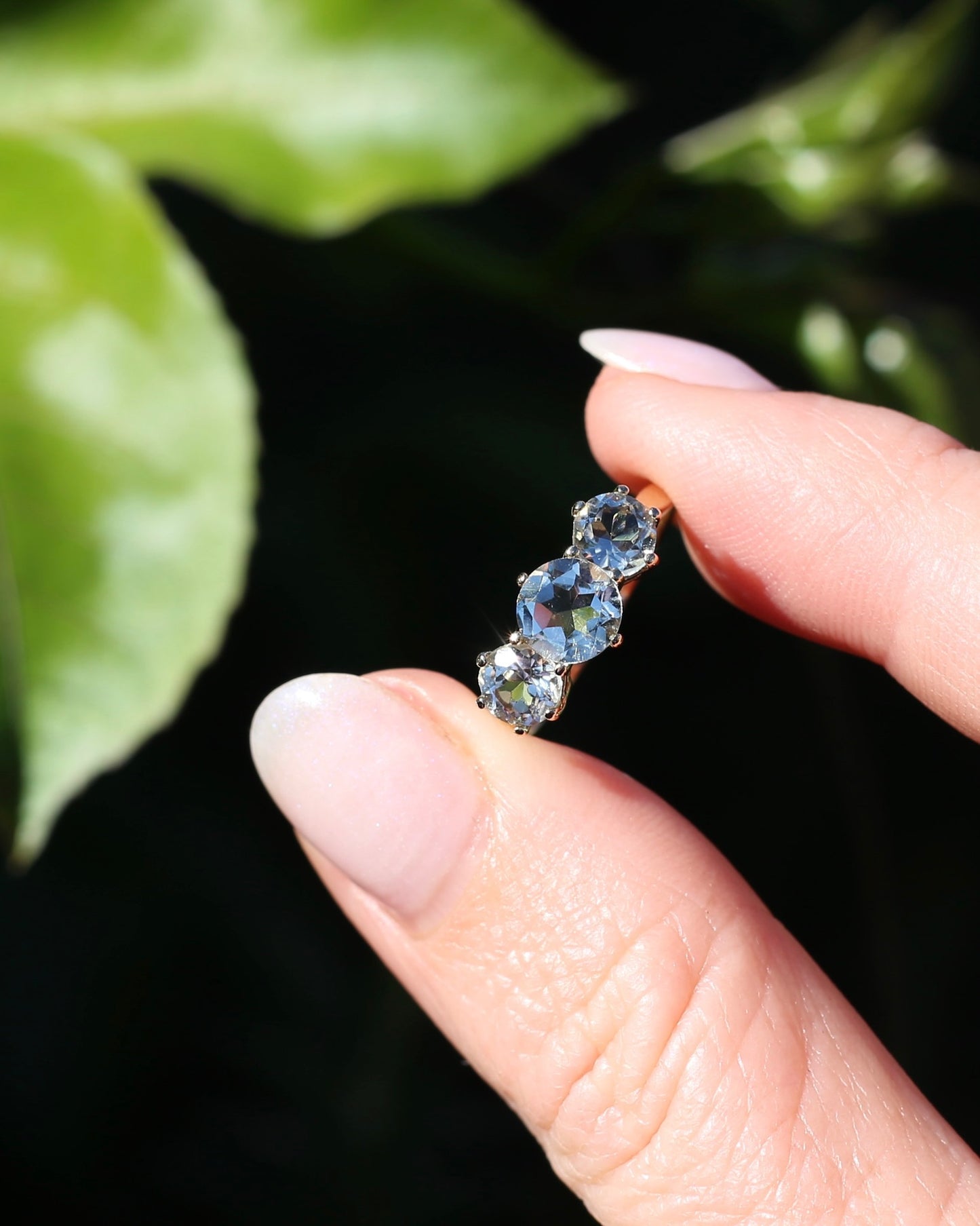 Prasiolite or Green Amethyst in Vintage Trilogy, 9ct Yellow Gold, size 7 or N1/2