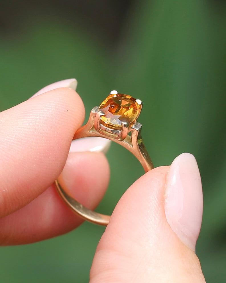 Vintage Yellow Sapphire Ring, 9ct Yellow Gold, size M1/2 or 6.5, 2.68g