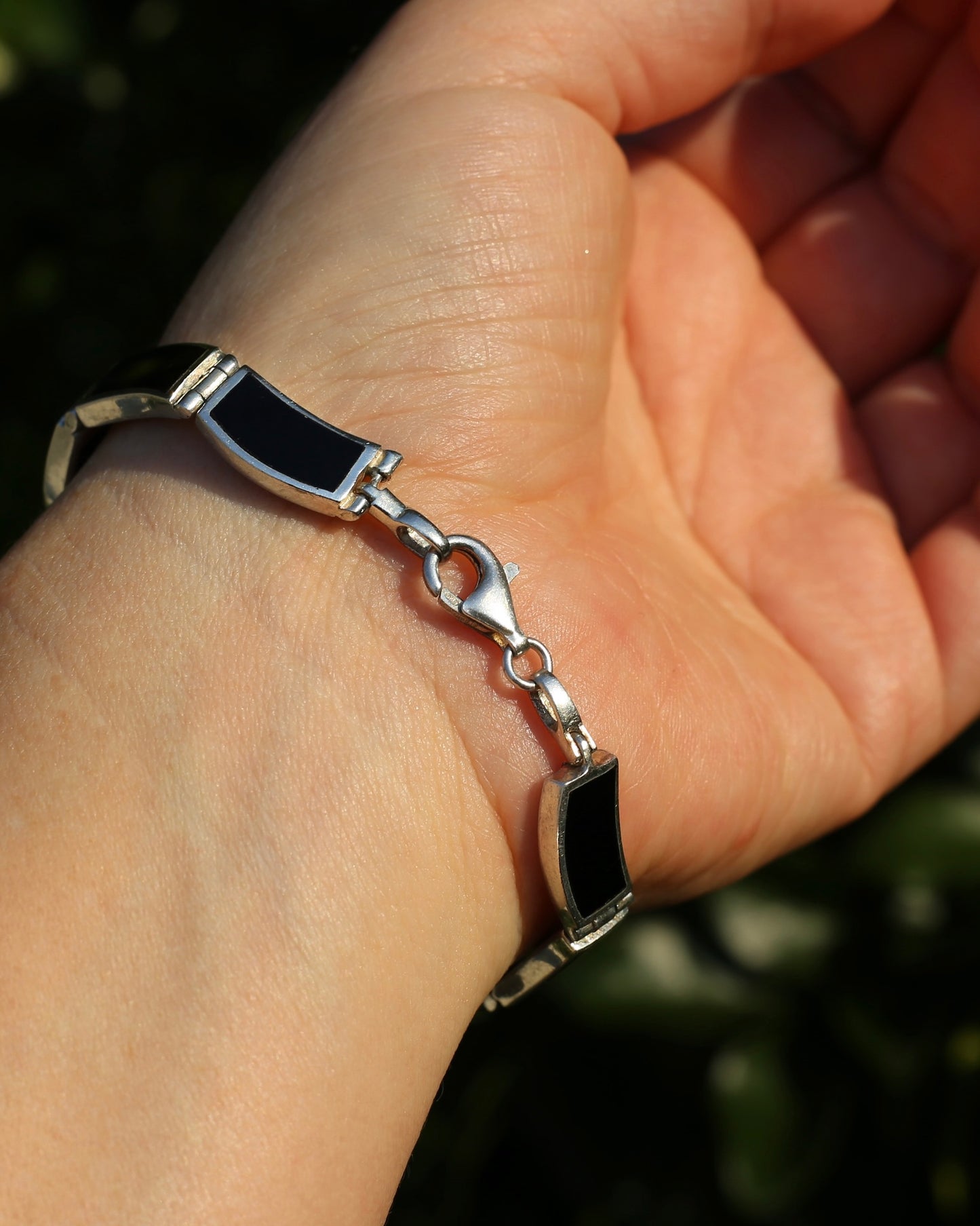 Black Panel Wavey Silver Bracelet, Sterling Silver, 18.3g, 19cm