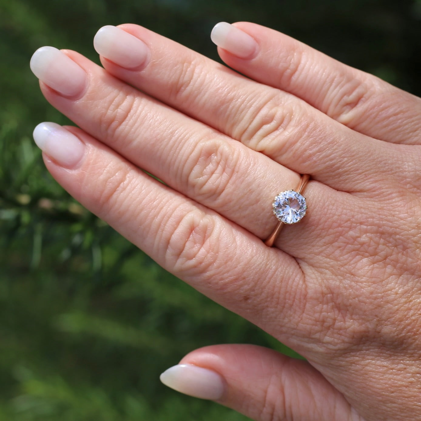 Vintage White Spinel Ring in Fabulous 14 Claw Setting, 9ct Old Rosey Gold, size 8.75 or just over R
