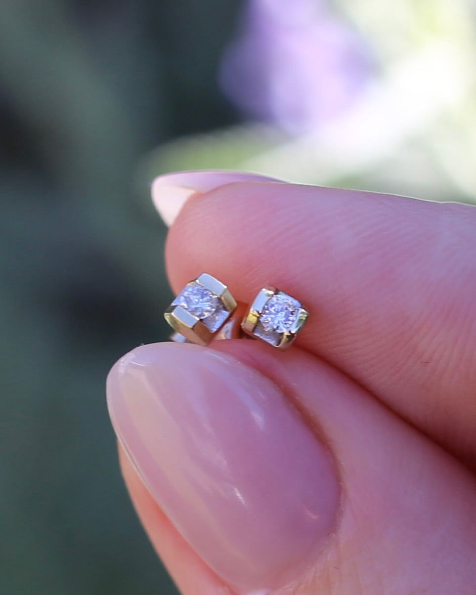 0.1ct Natural Diamond Semi Bezel Studs, 10ct Yellow Gold, 0.6g
