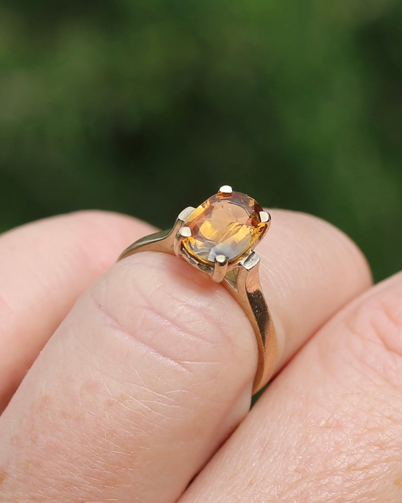 Vintage Yellow Sapphire Ring, 9ct Yellow Gold, size M1/2 or 6.5, 2.68g