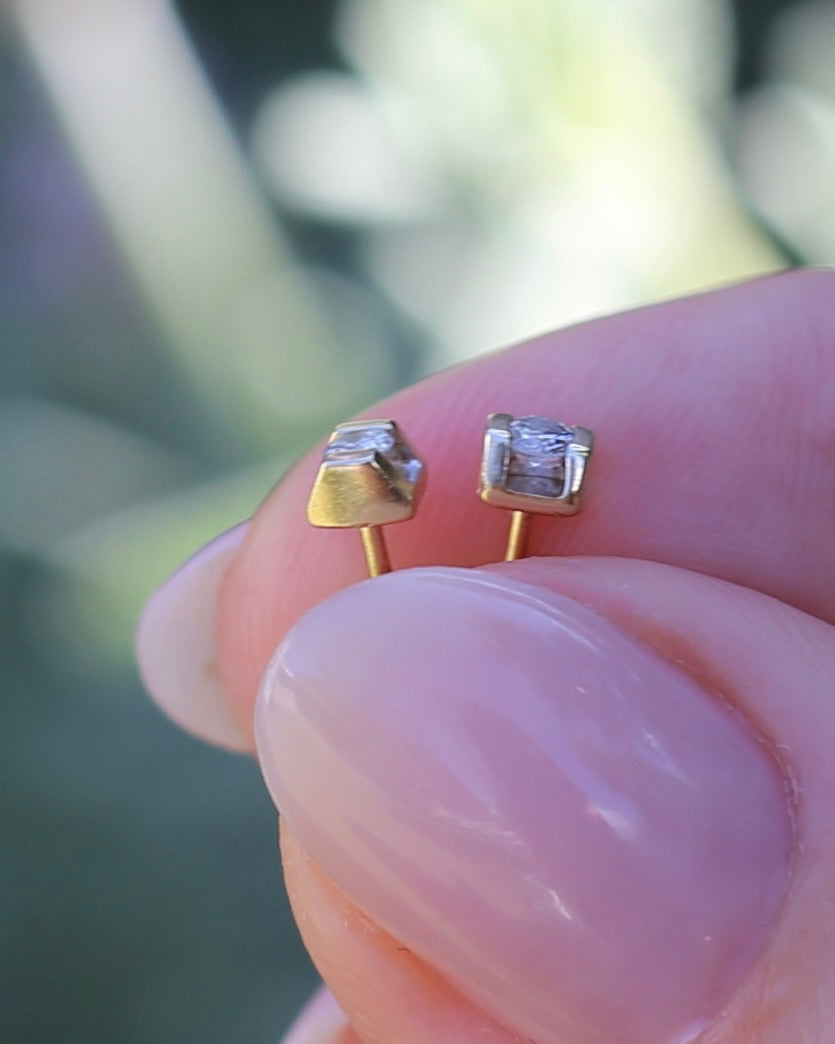 0.1ct Natural Diamond Semi Bezel Studs, 10ct Yellow Gold, 0.6g