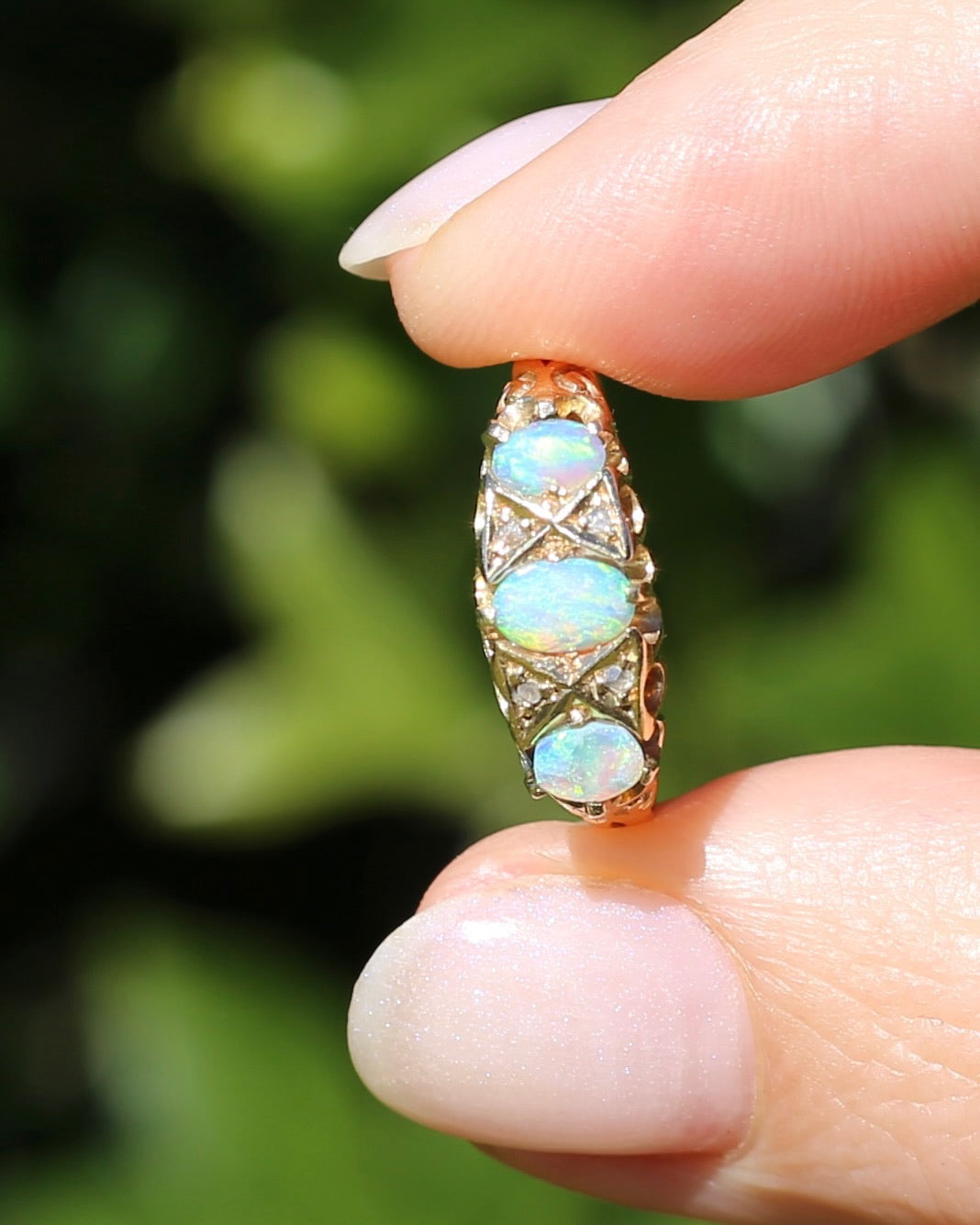 ON HOLD Antique 1907 Opal and Rose Cut Diamond Bridges Ring, 18ct Yellow Gold, size 8 or Q