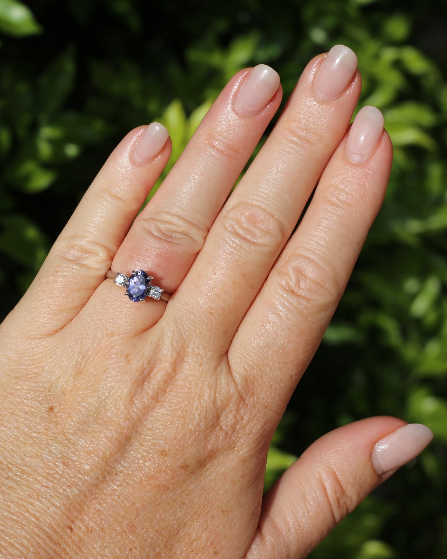 1.05ct Hand Cut Australian Iolite and Diamond Trilogy, 9ct White Gold, Size N or 6.75, 3.05g