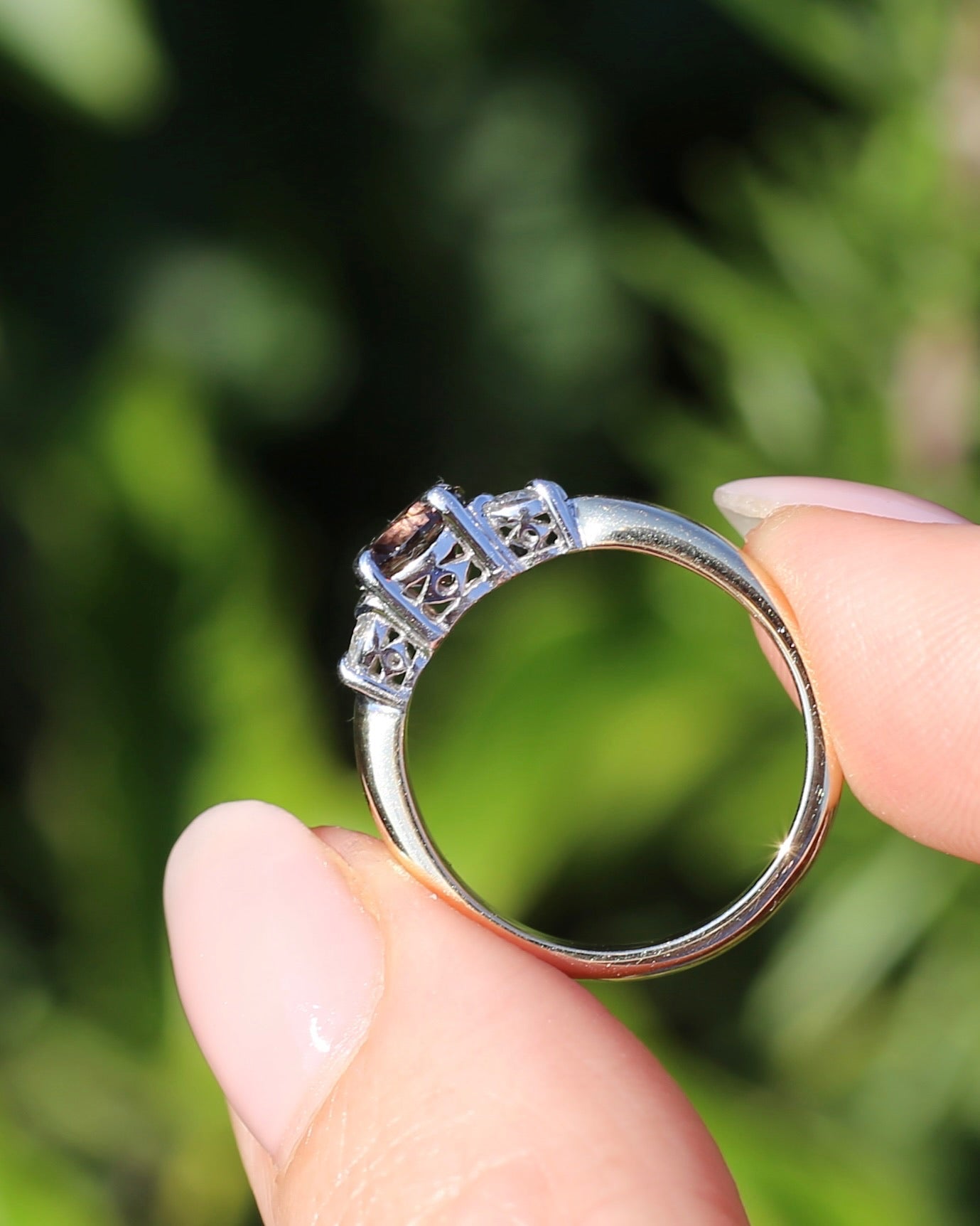 1.31ct Natural Caramel Zircon and Old Cut White Zircon Trilogy Ring, 9ct Gold, size N1/2 or just under 7, 3.72g