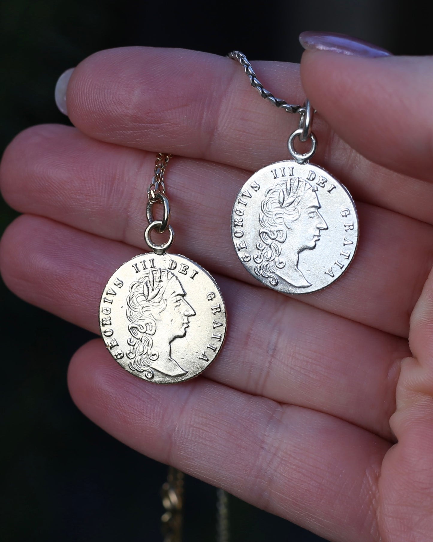 In Memory of the Good Old Days 1788 Gambling Token Pendant - King George III Reverse, Silver and 9ct Gold