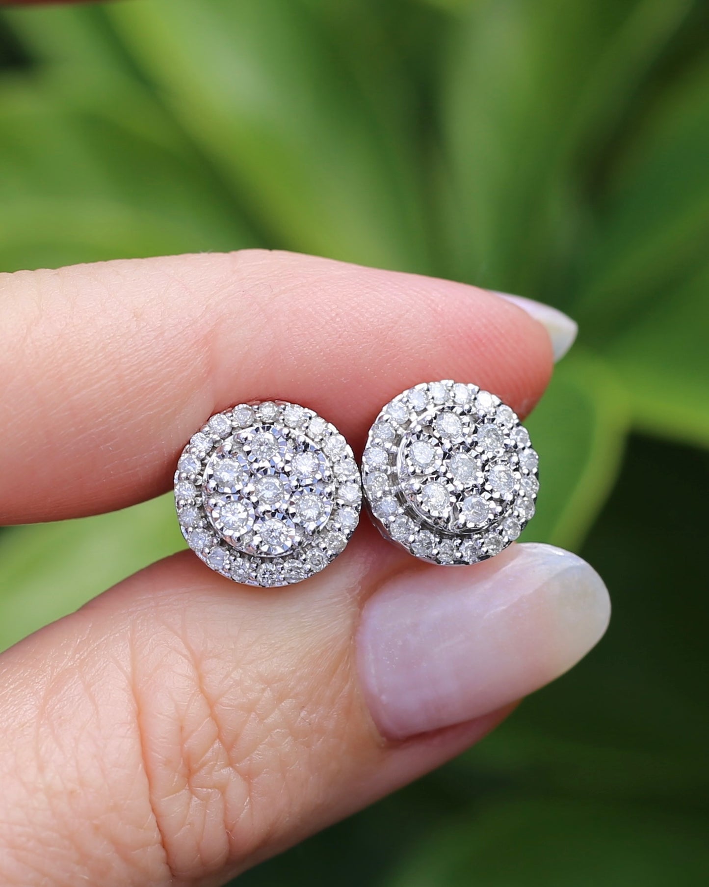 Diamond Cluster Studs, Sterling Silver, 5.58g
