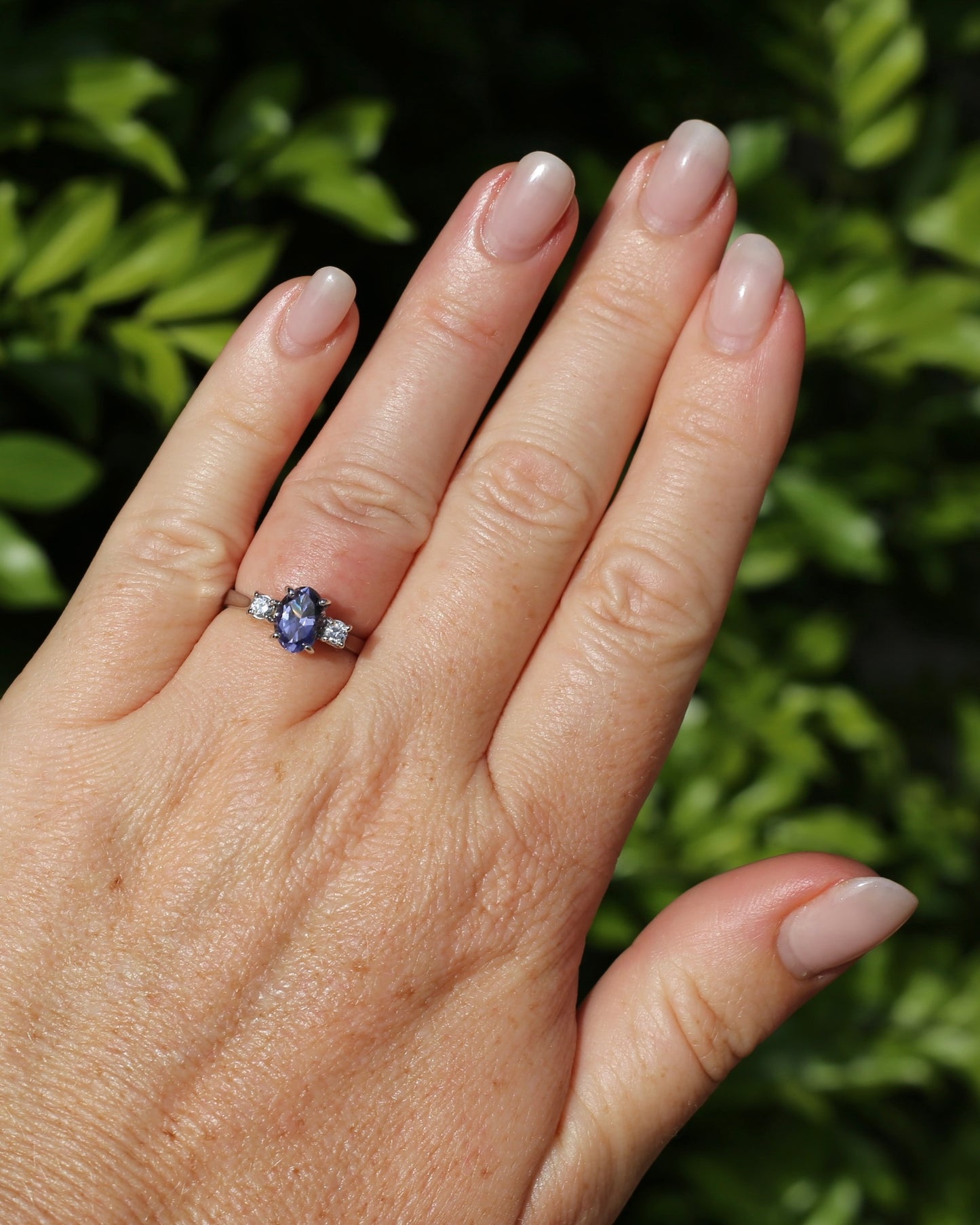 1.05ct Hand Cut Australian Iolite and Diamond Trilogy, 9ct White Gold, Size N or 6.75, 3.05g