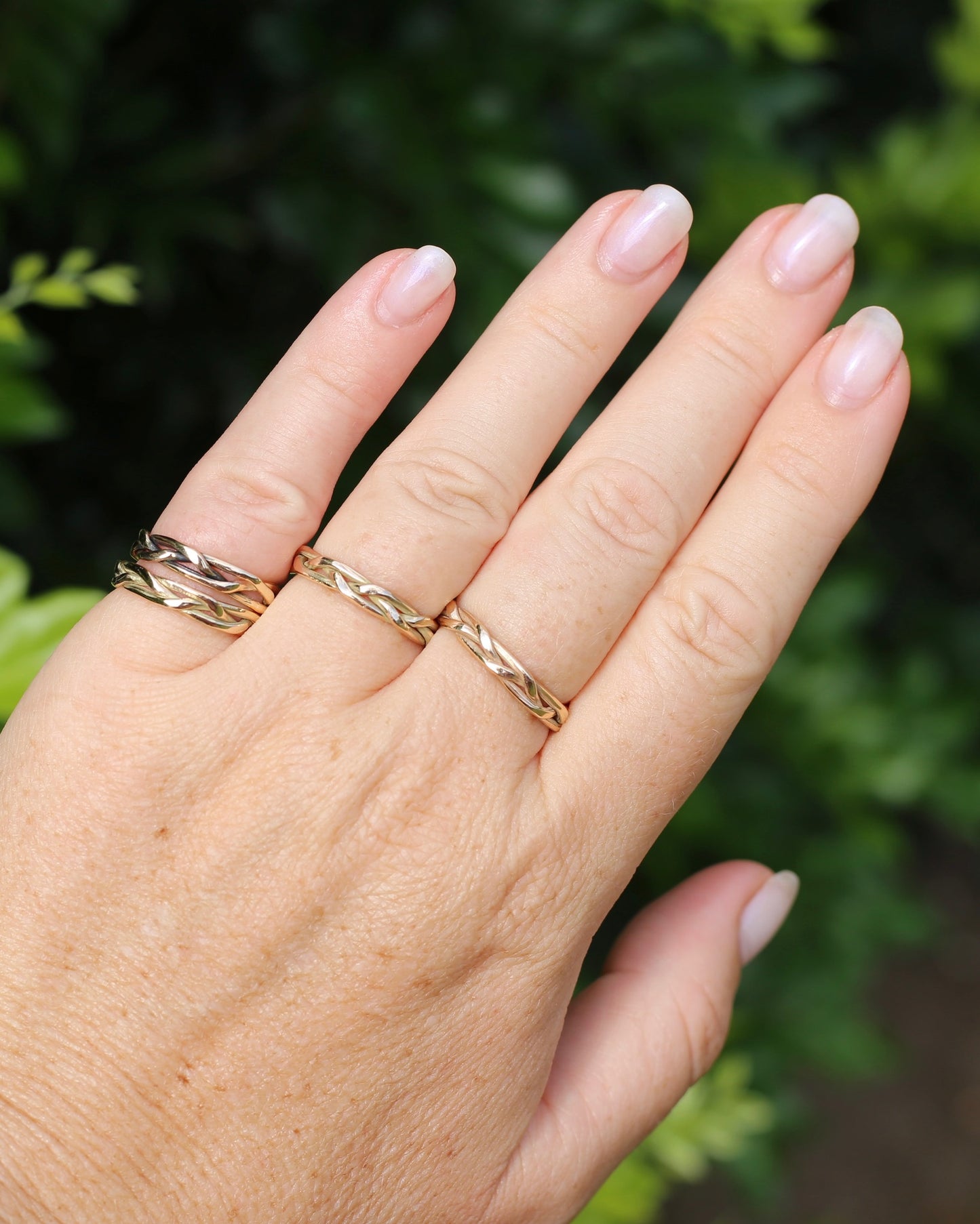 Reclaimed 9ct Yellow Gold Plaited Band, size 8.75 or just over R