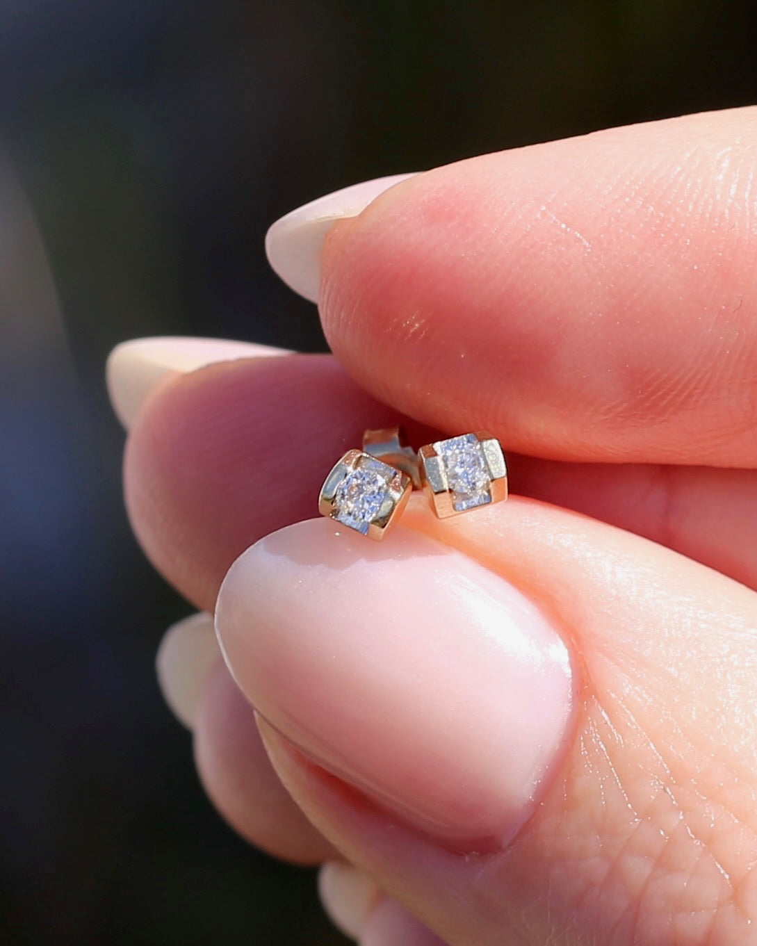 0.1ct Natural Diamond Semi Bezel Studs, 10ct Yellow Gold, 0.6g