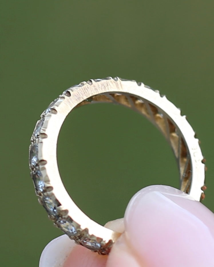 Vintage 1950s Style White Spinel Eternity Ring, 9ct Yellow Gold, size J or 4.75