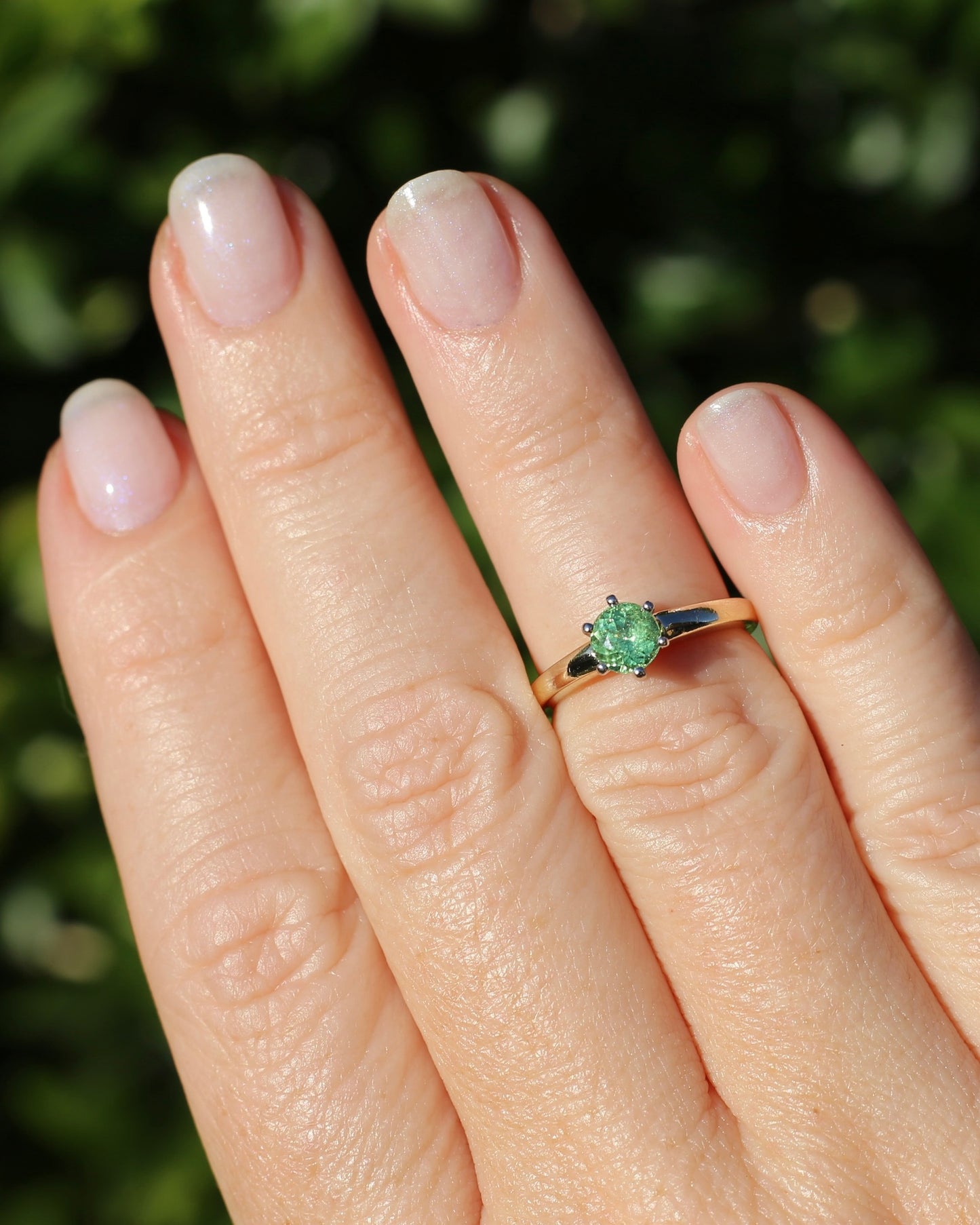 0.75ct Tsavorite - Light Grossular Green Garnet - in Vintage 14ct Yellow and White Gold Setting, size J1/2 or 5