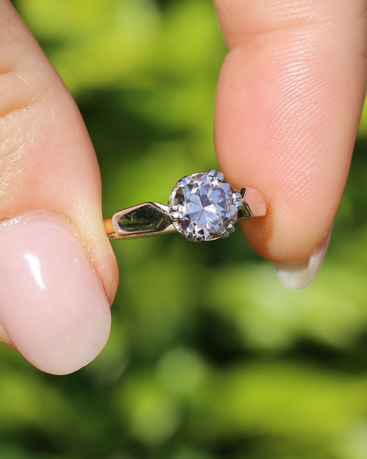 Vintage 1.86ct Pale Pink natural Zircon, 1967 London Made Double Claw Set, 9ct Yellow and White Gold, size M1/2 or 6.5, 2.8g