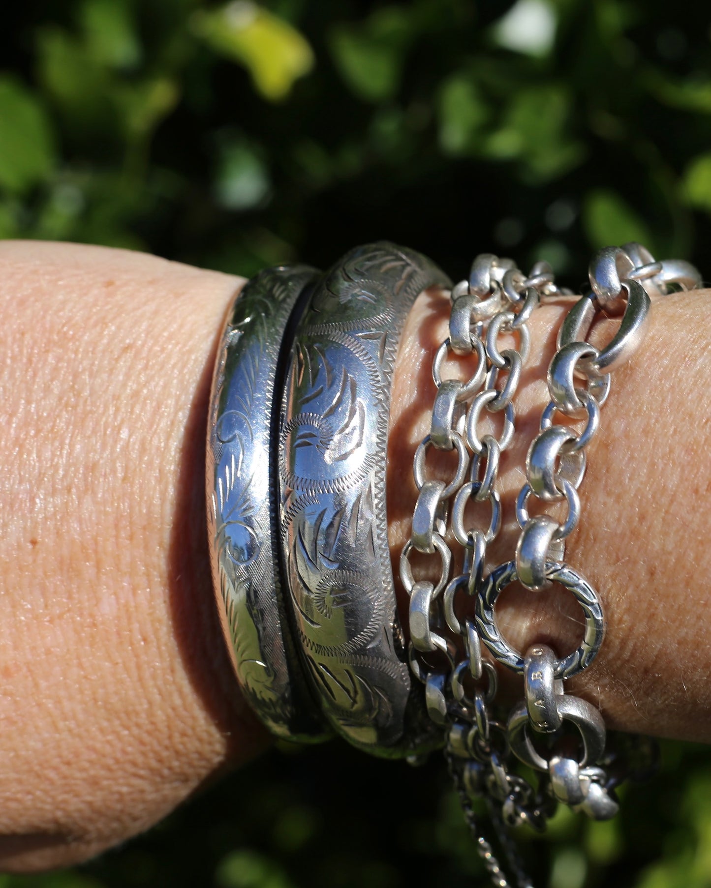 Vintage Hinged Engraved Silver Hollow Bangle, Sterling Silver