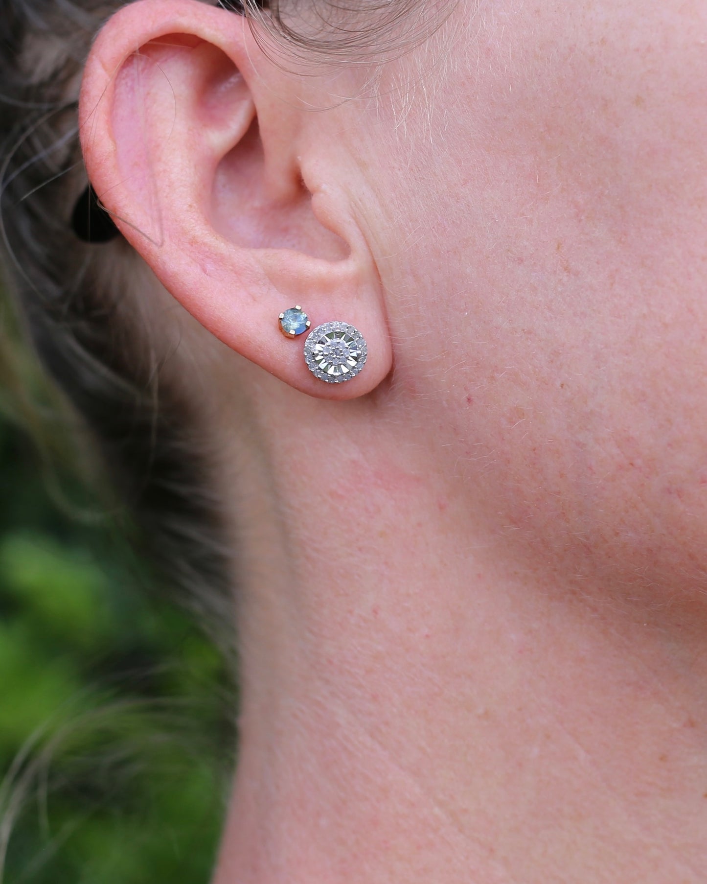 Diamond Cluster Studs, Sterling Silver, 2.06g