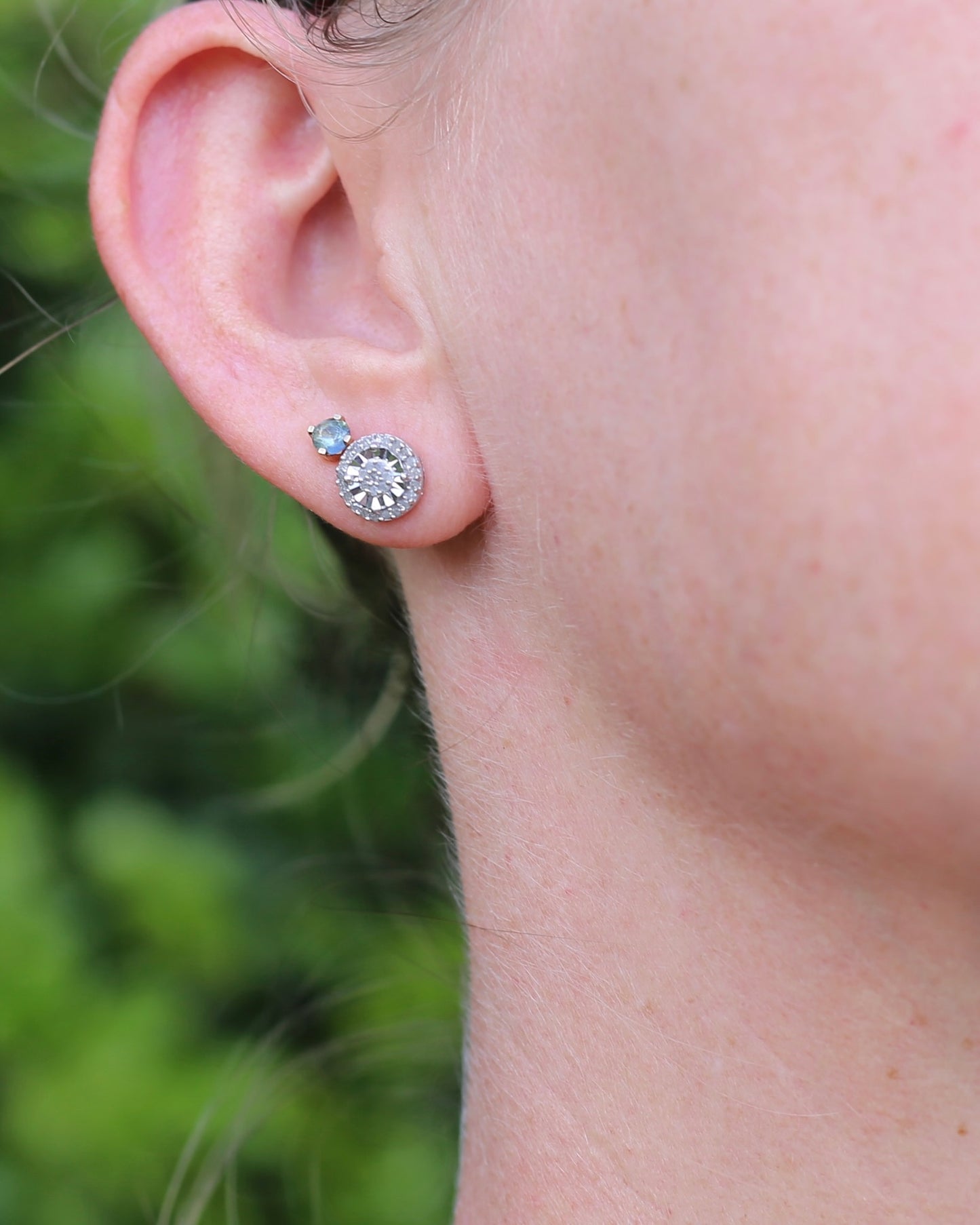 Diamond Cluster Studs, Sterling Silver, 2.06g