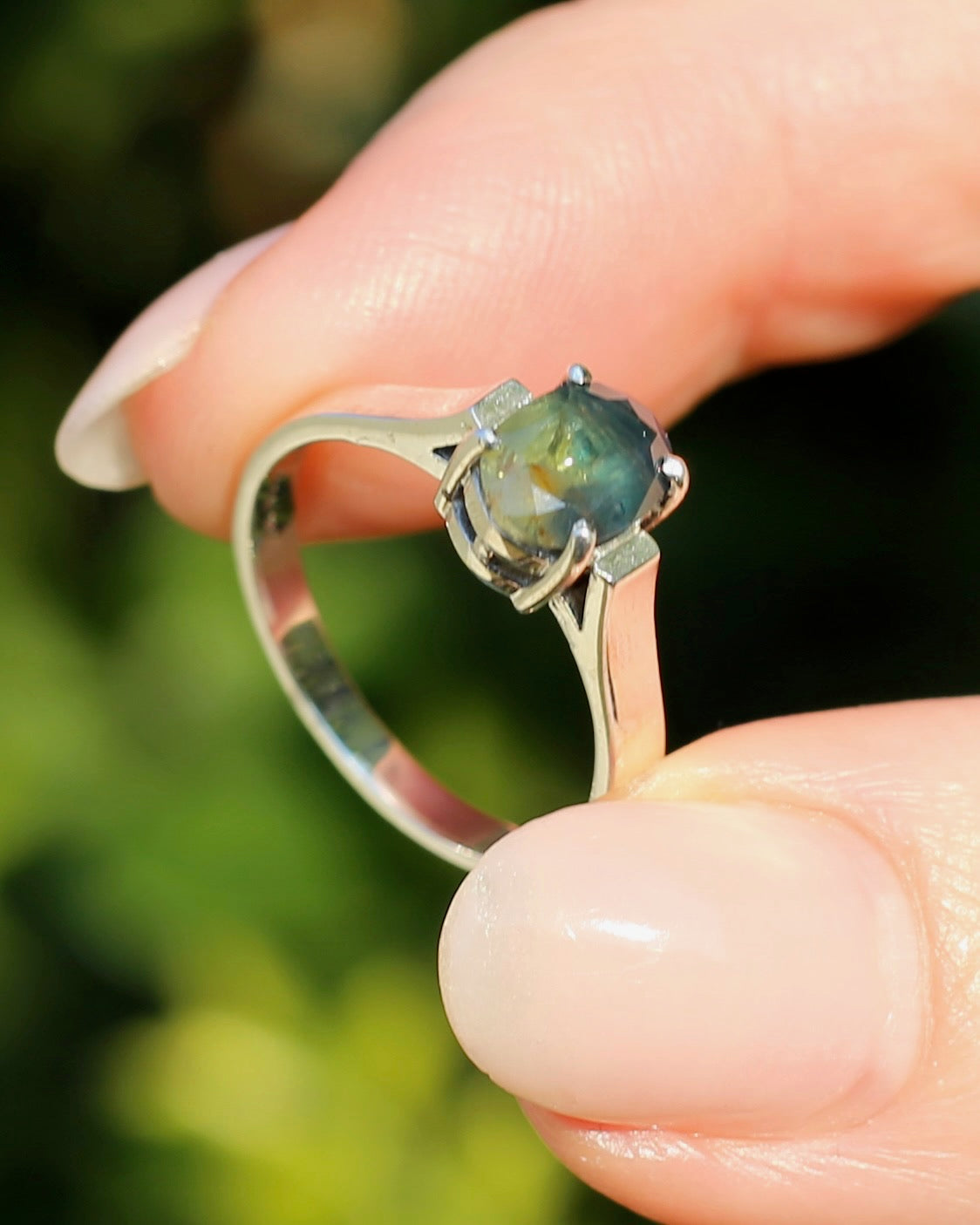Bi Colour Natural Sapphire, Sterling Silver, size O or 7.25