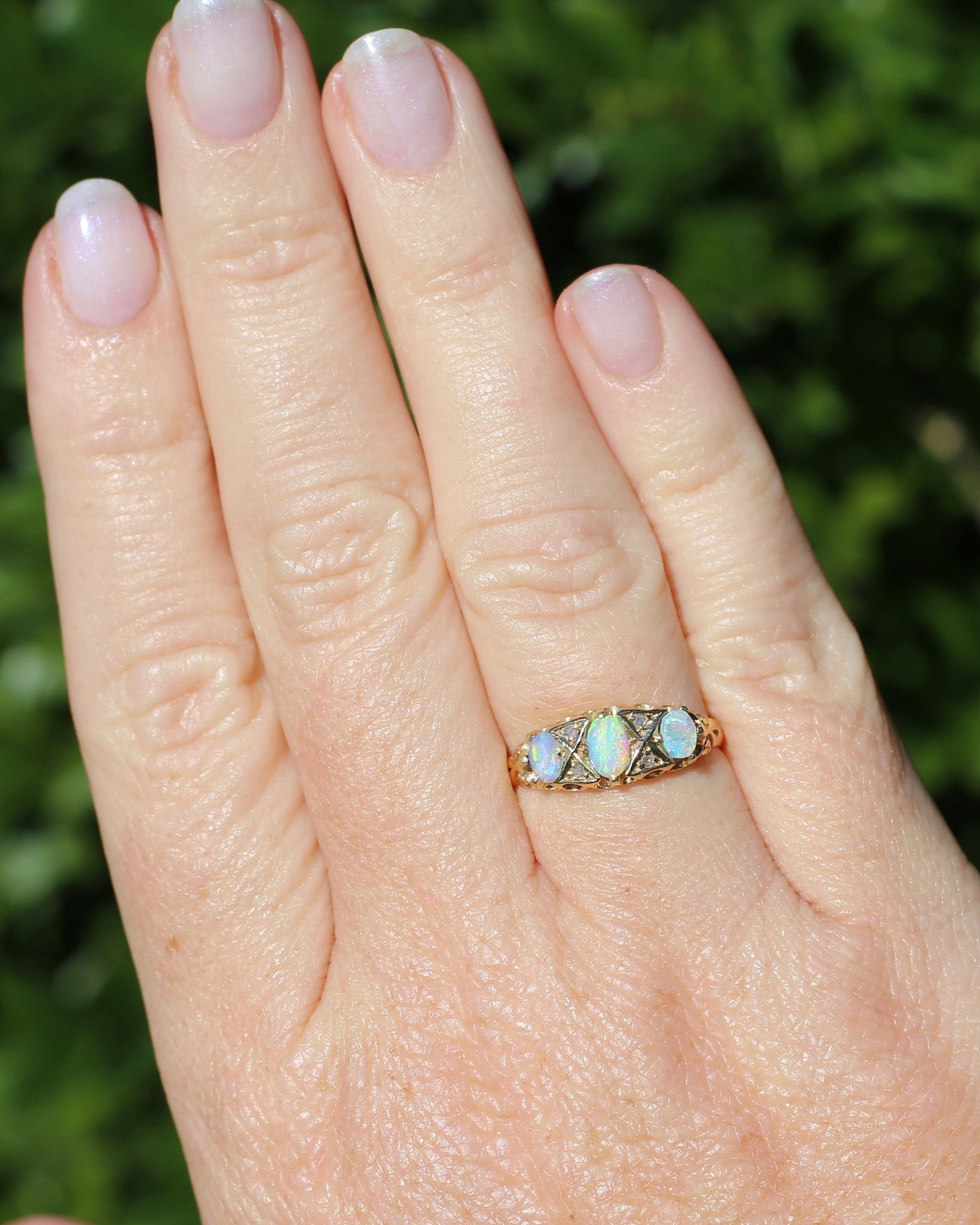 ON HOLD Antique 1907 Opal and Rose Cut Diamond Bridges Ring, 18ct Yellow Gold, size 8 or Q
